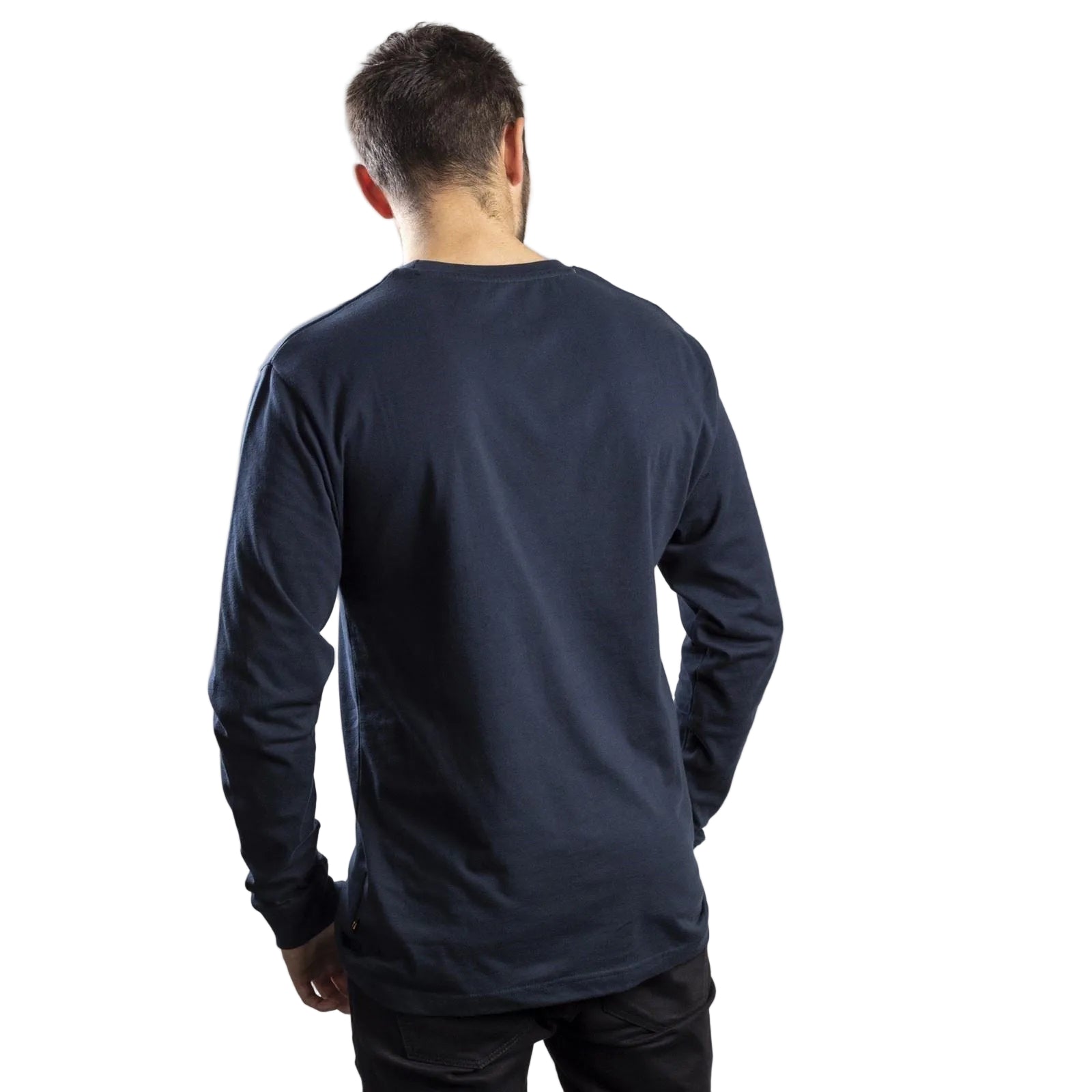 Caterpillar Trademark Banner Long Sleeve Cotton Men's Blue T-Shirt