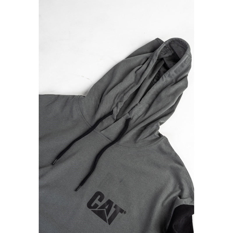Caterpillar Hooded Long Sleeve Cotton Men's Grey T-Shirt