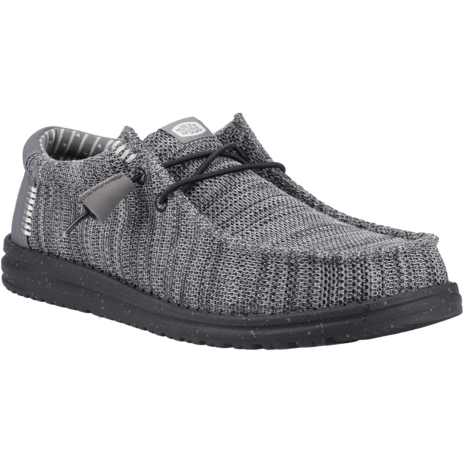 HEYDUDE Wally Stretch Mesh Synthetic Men's Granite Grey/Black Moccasins Shoes