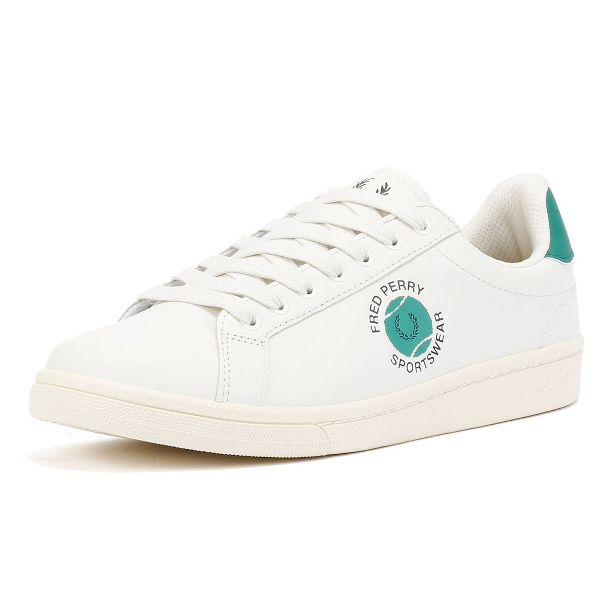 Fred Perry B721 Leather Men's Snow White/Court Green Trainers