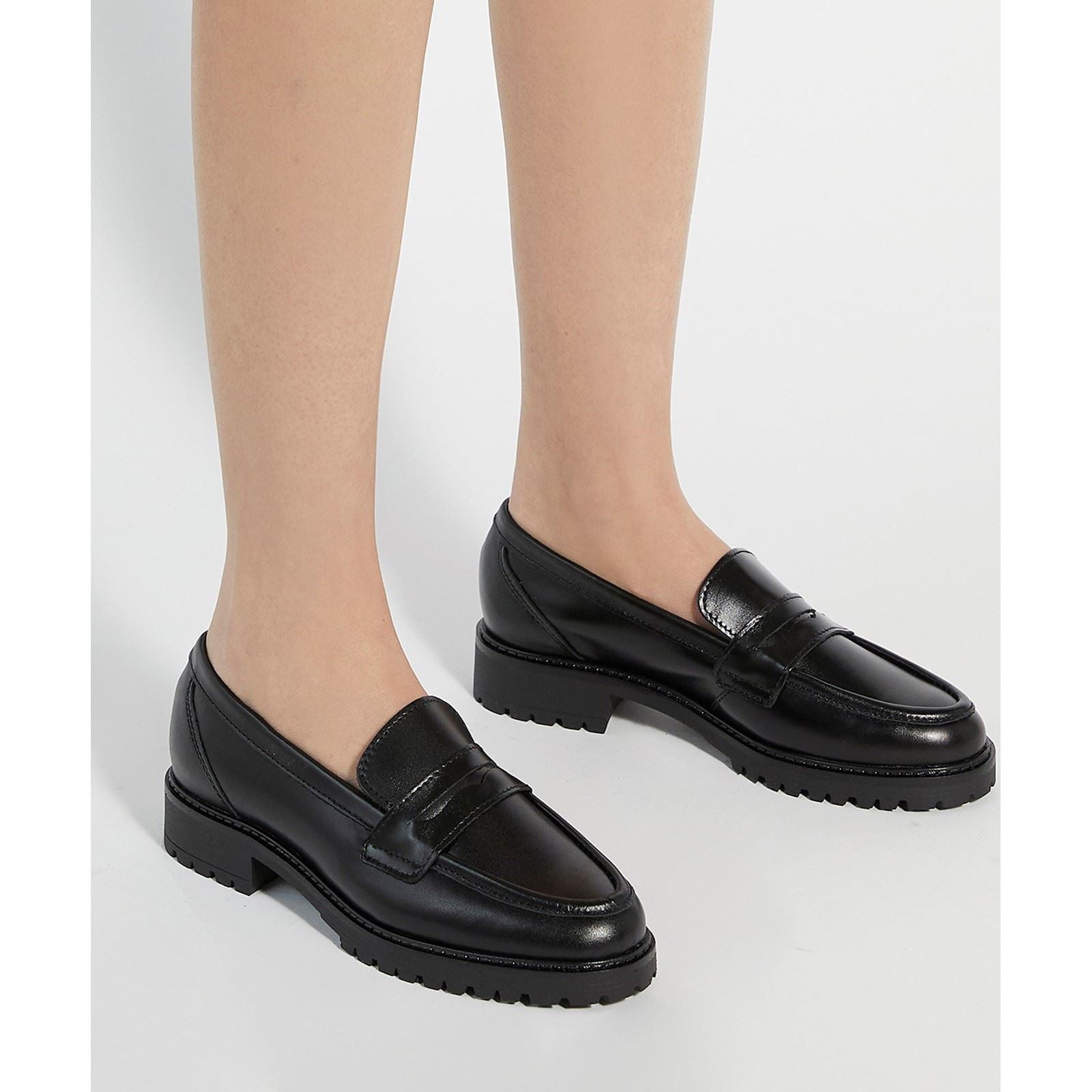 Dune Gild Leather Women's Black Loafers