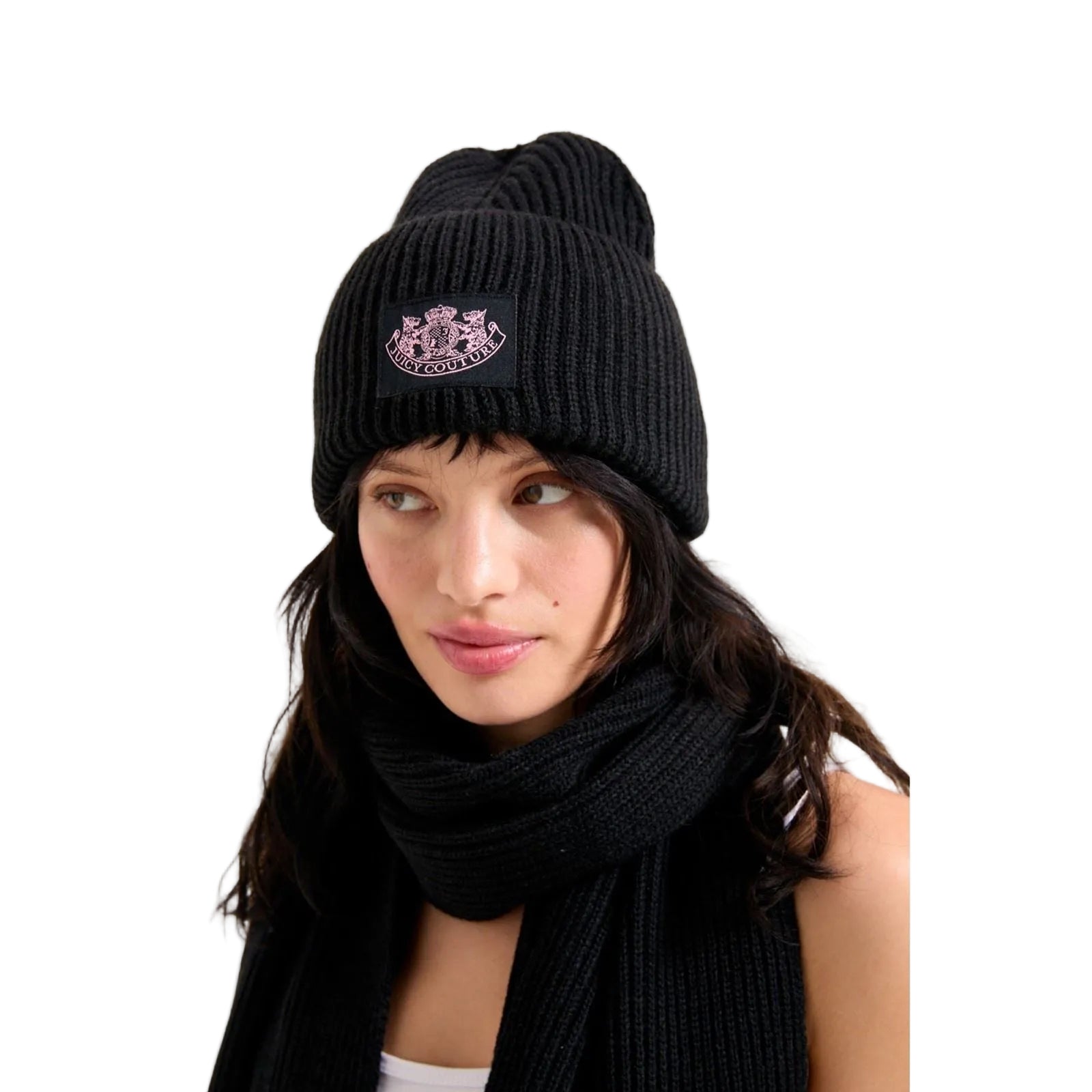 Juicy Couture Crest Black Hat & Scarf Set - One Size
