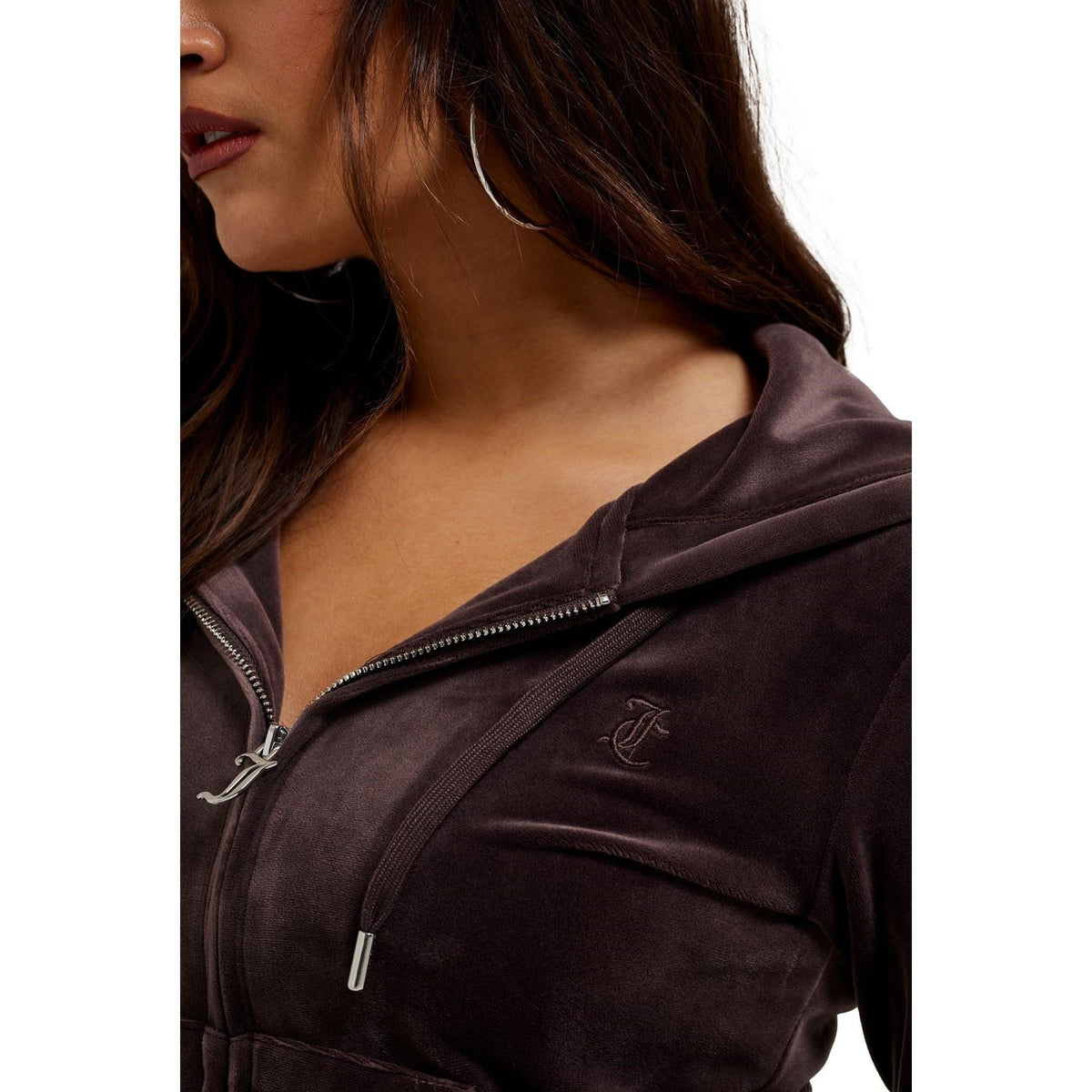 Juicy Couture Robertson Classic Jacket Polyester Women's Brown Hooded Sweatshirt