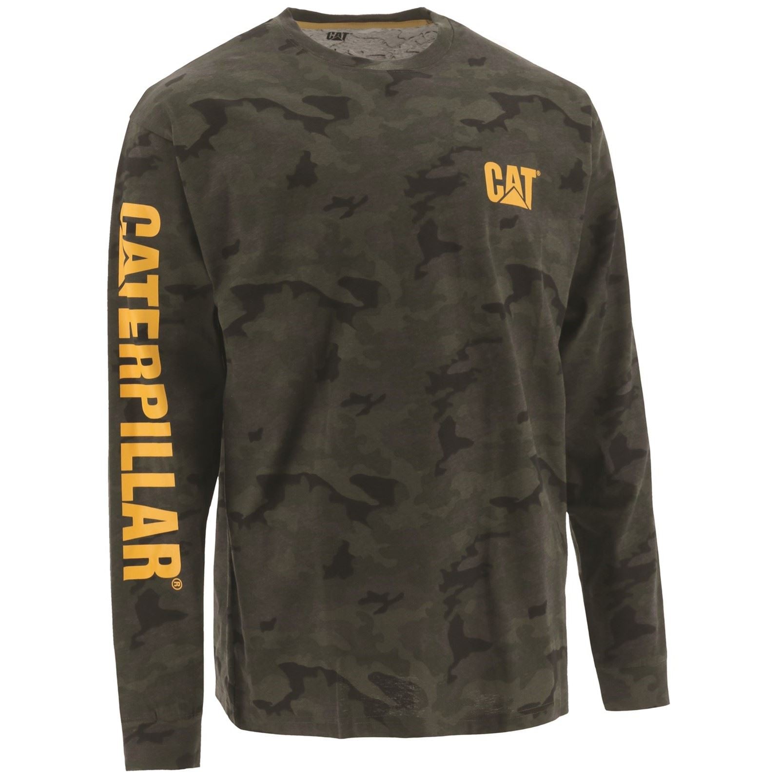 Caterpillar Trademark Banner Long Sleeve Cotton Men's Green T-Shirt