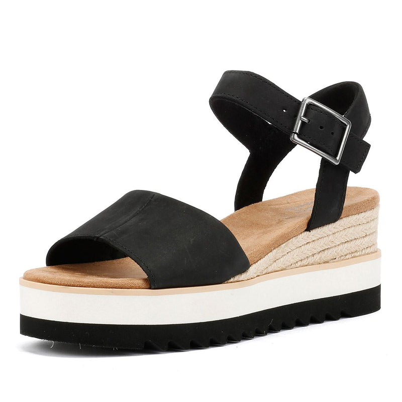 TOMS Diana Leather Women's Black Sandal Wedges