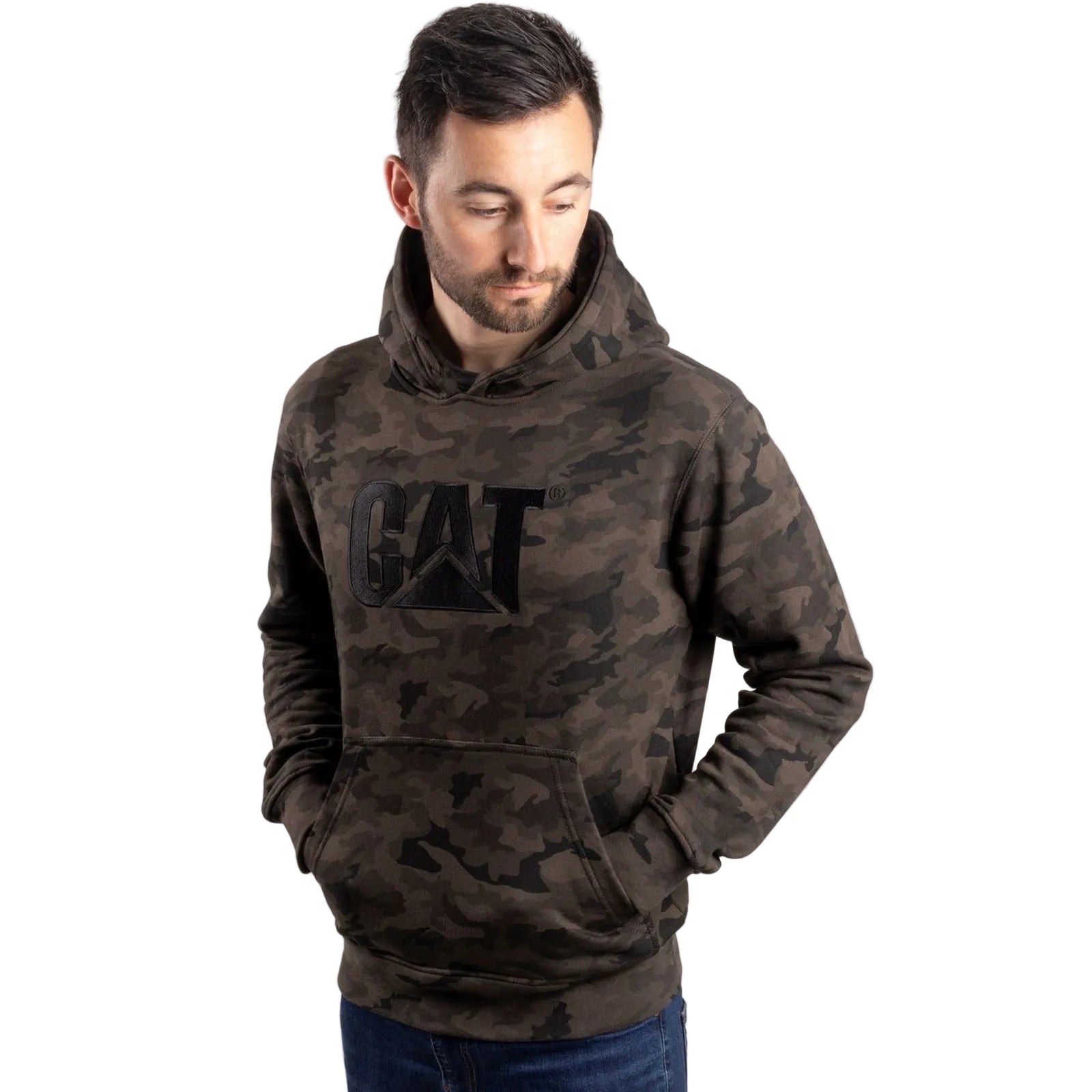 Caterpillar Trademark Cotton Men's Green Hooded Sweatshirt