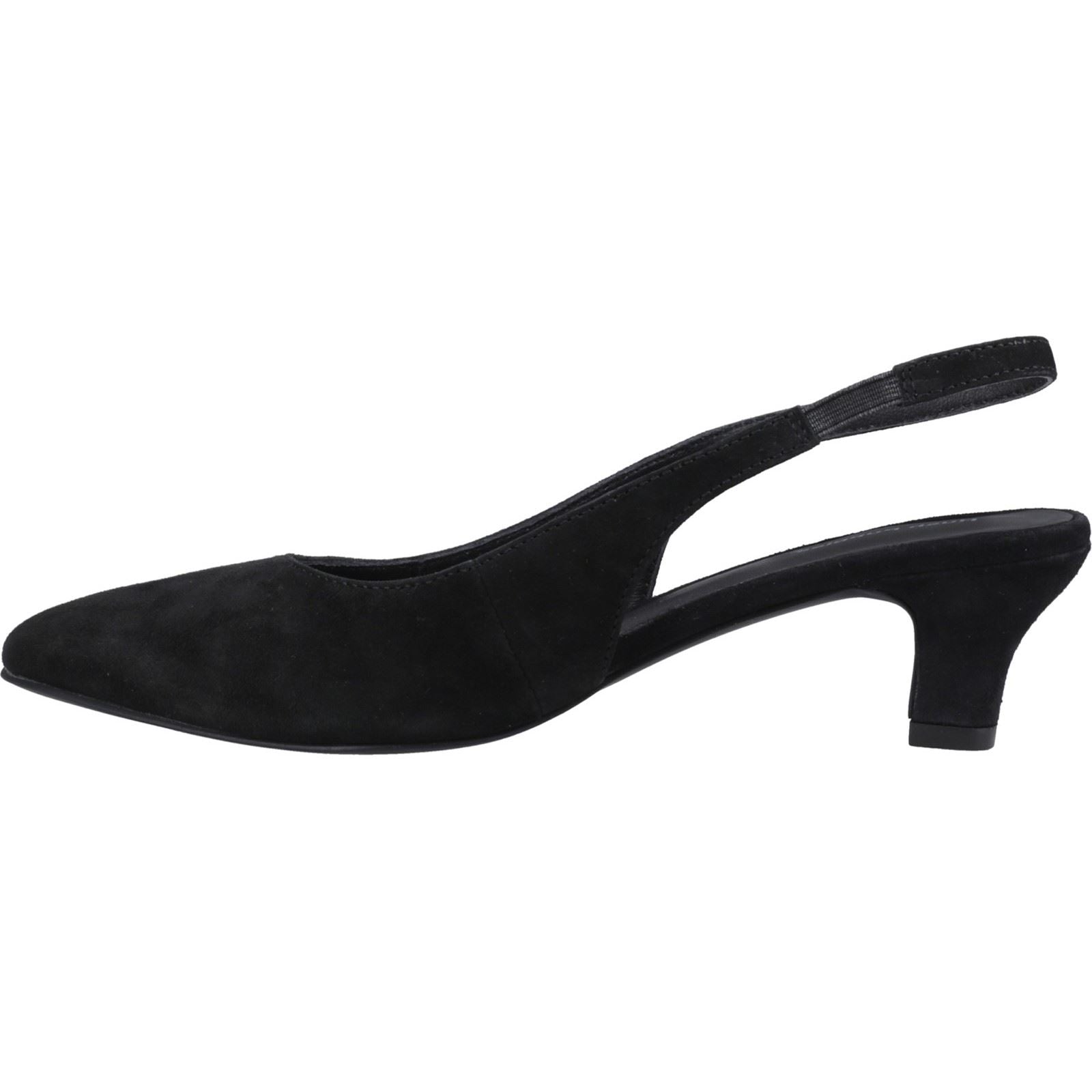 Hush Puppies Nahla Suede Heel Leather Women's Black Round Slingback Shoes