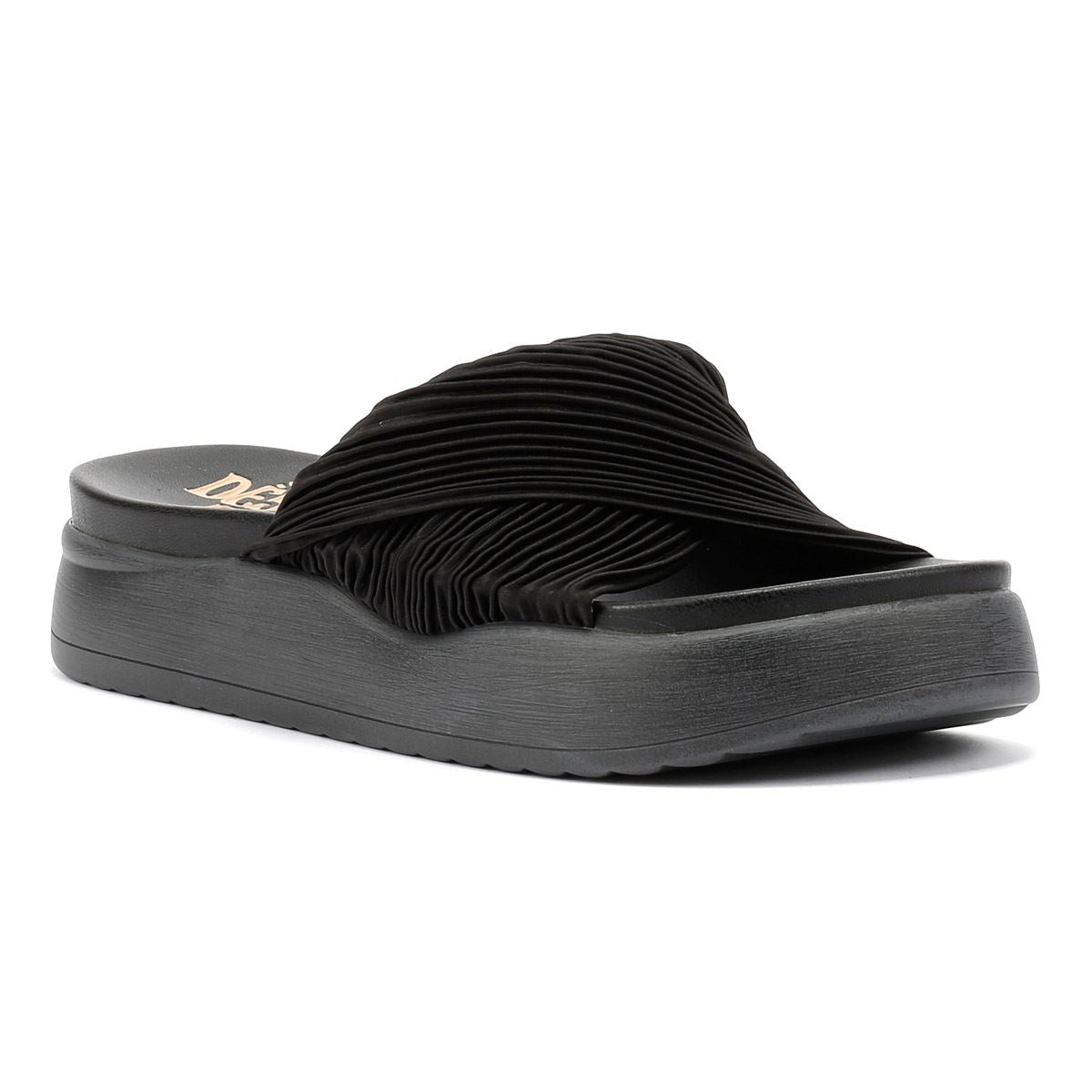 Desert Fleur Gabbro Pleated Satin Women's Black Sandals