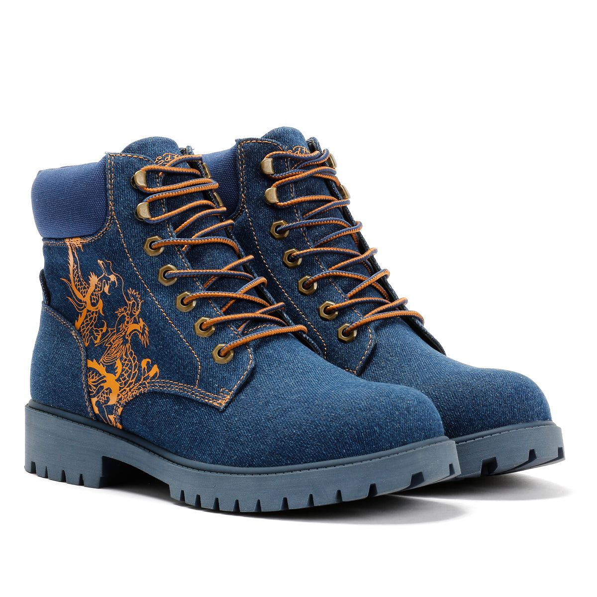 Ed Hardy Dancing Dragon Denim Men's Indigo Boots