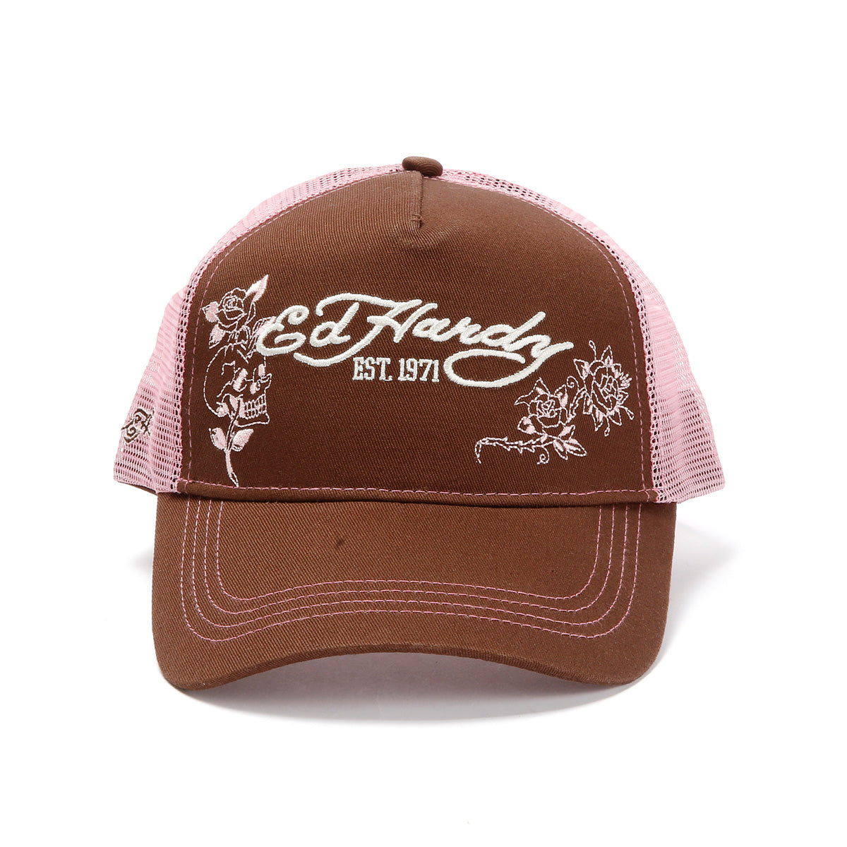 Ed Hardy Skull and Roses 5 Panel Brown Caps