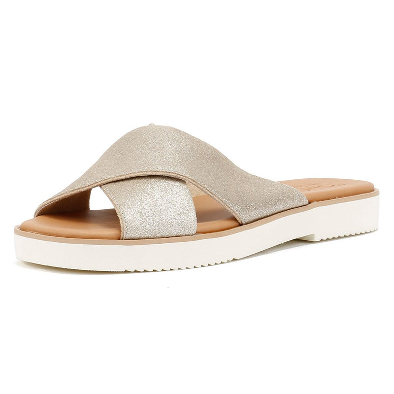 TOMS Mae Crossover Suede Women's Metallic Champagne Sandals