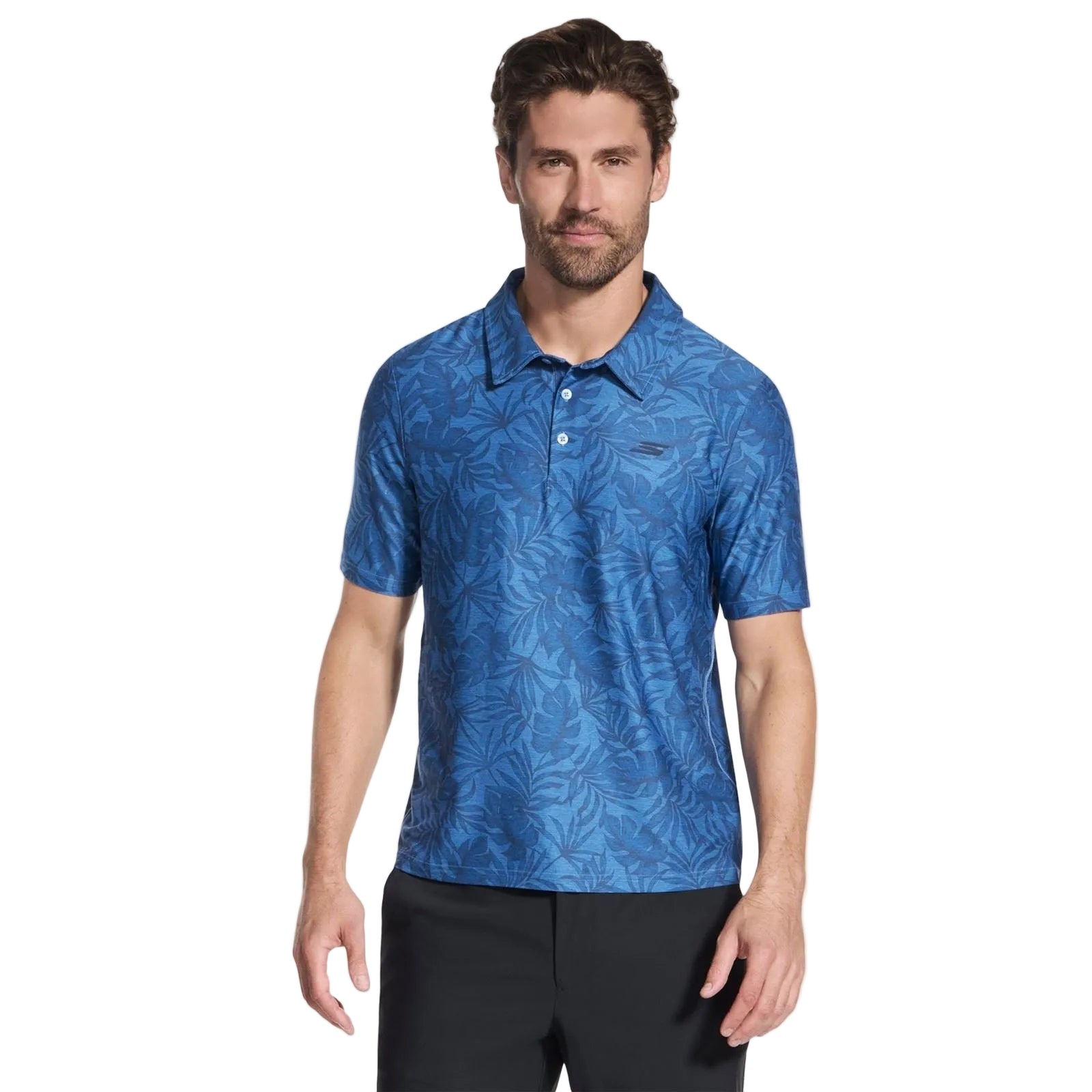 Skechers GO DRI All Day Printed Polyester Men's Blue Polo Shirt