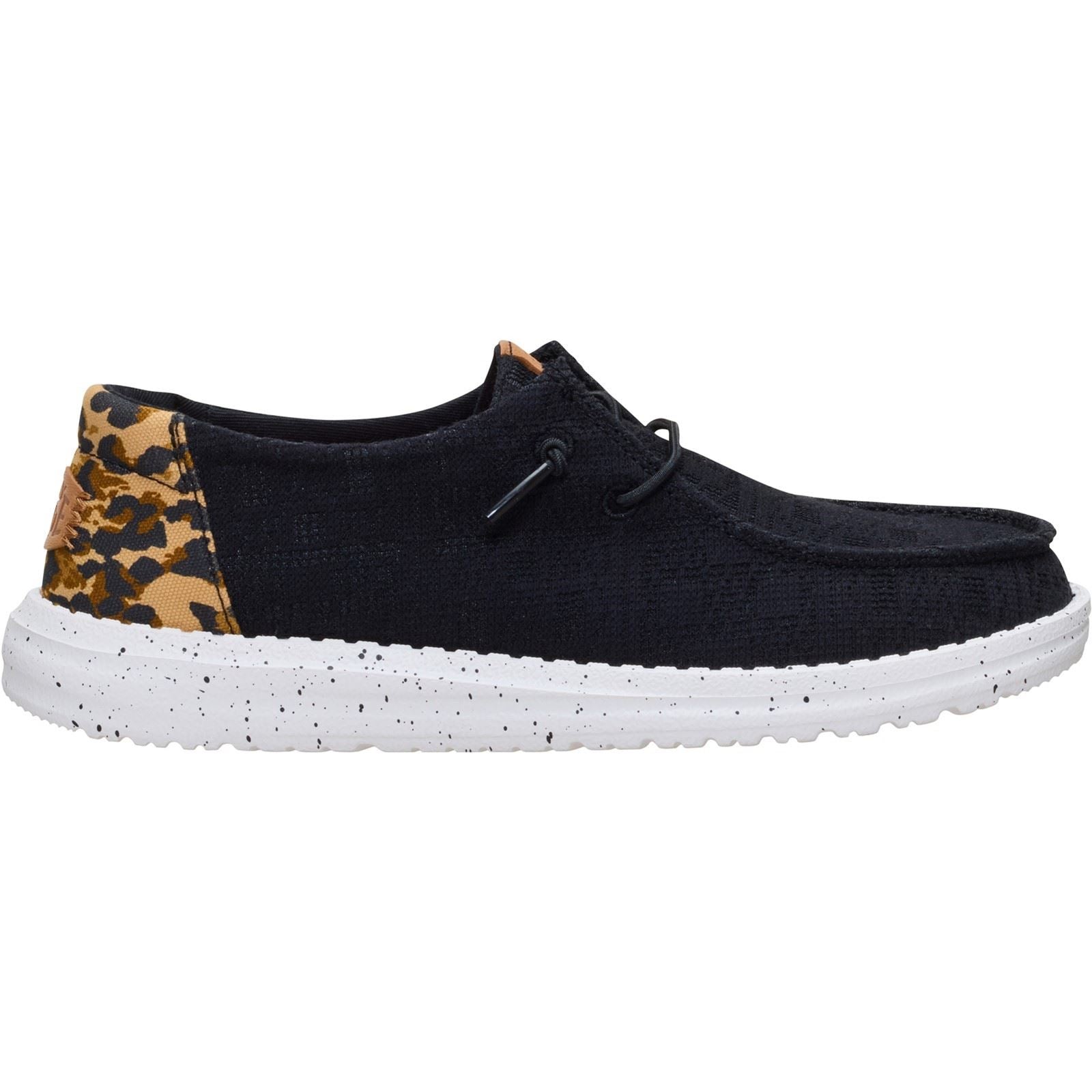 HEYDUDE Wendy Wildcat Cotton Women's Black/Leopard Moccasins Shoes