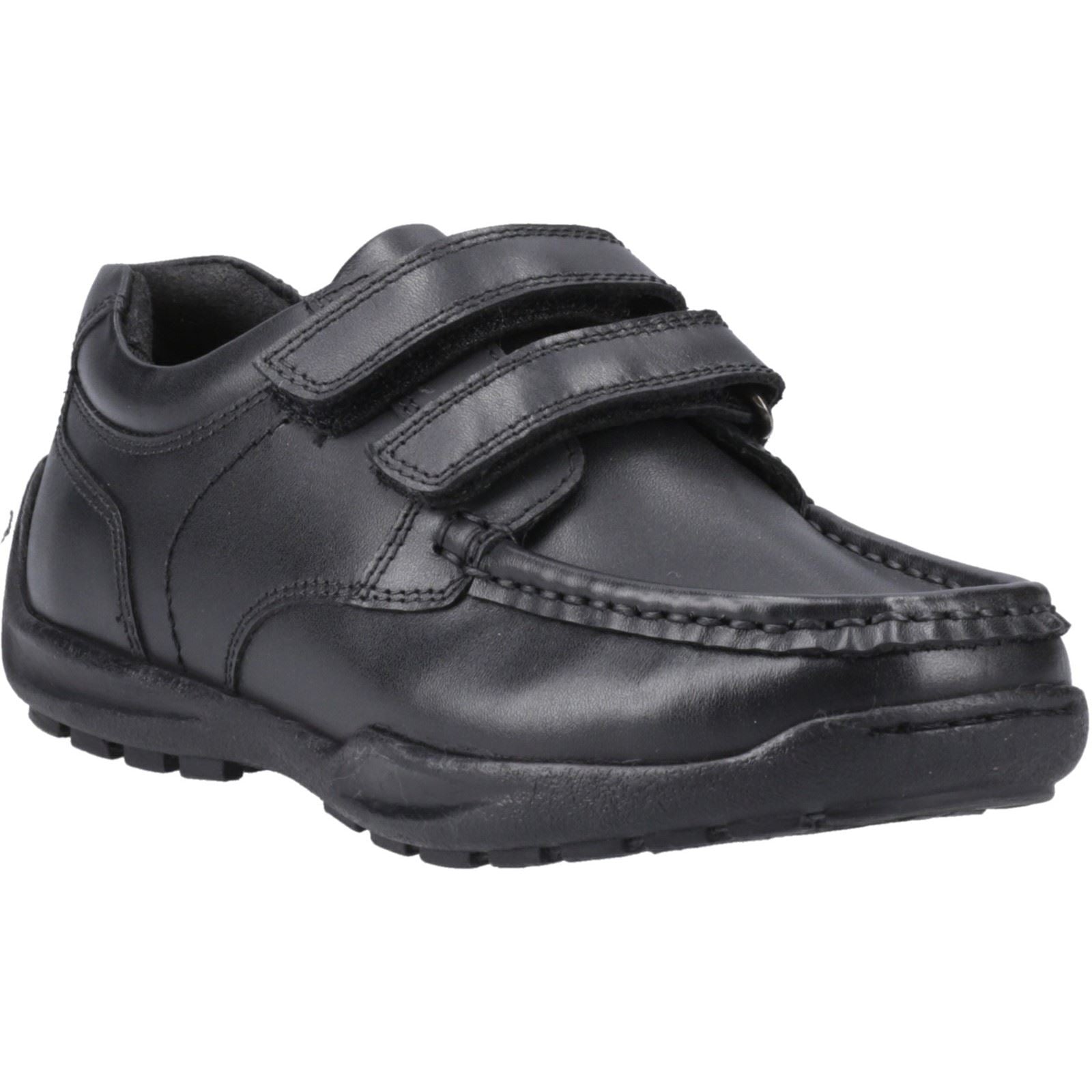 Hush Puppies Maddox Touch Fastening Leather Youth Boy's Black Shoes