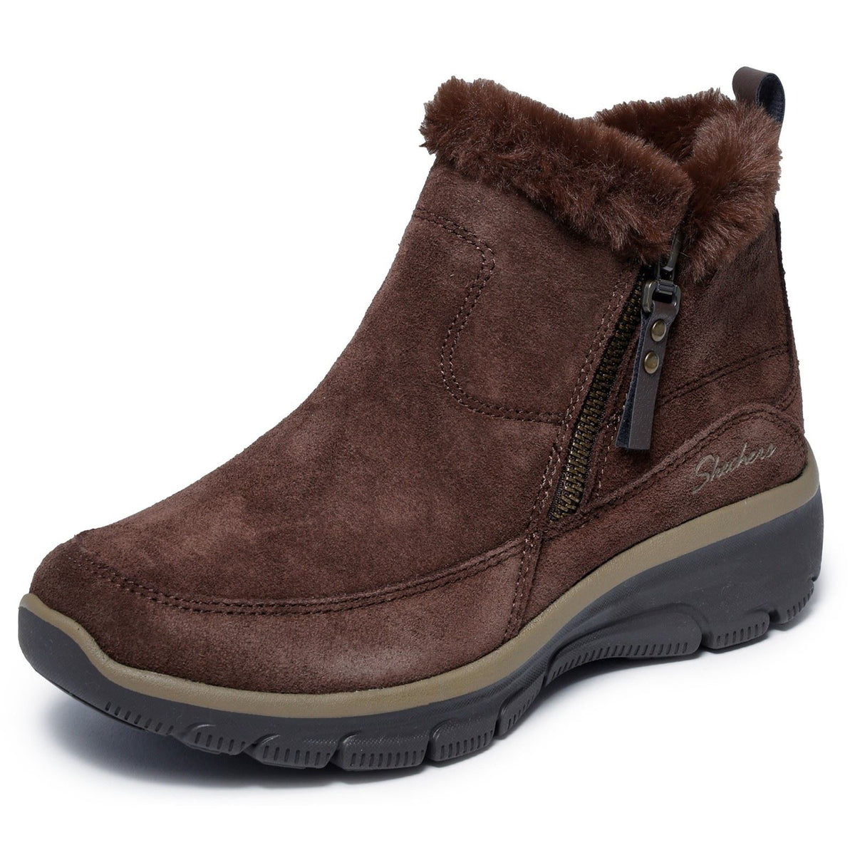Skechers Easy Going Cool Zip! Leather Women's Brown Winter Ankle Boots