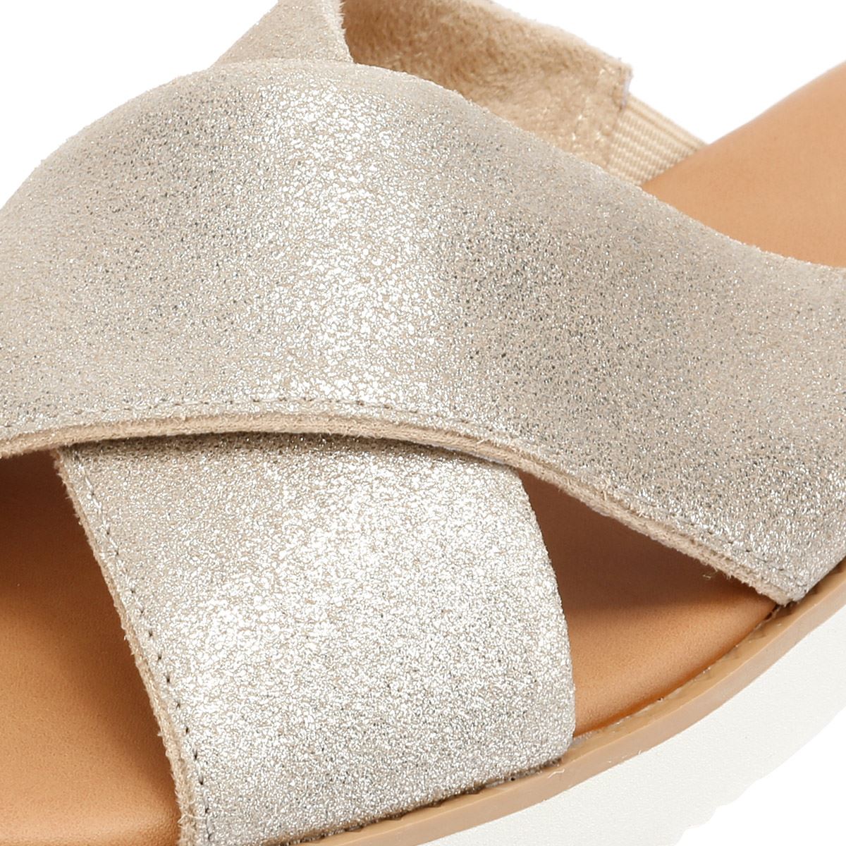 TOMS Mae Crossover Suede Women's Metallic Champagne Sandals