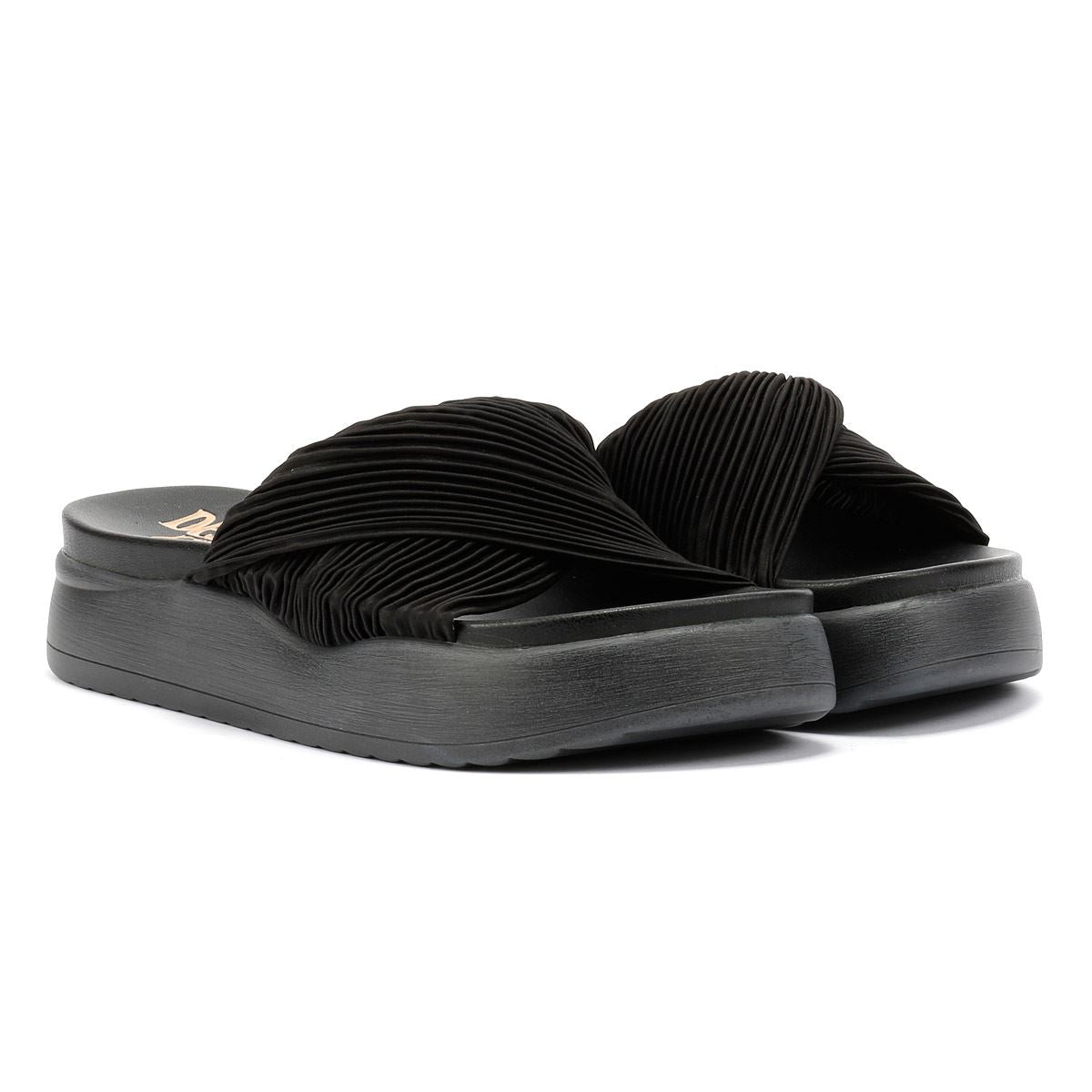Desert Fleur Gabbro Pleated Satin Women's Black Sandals