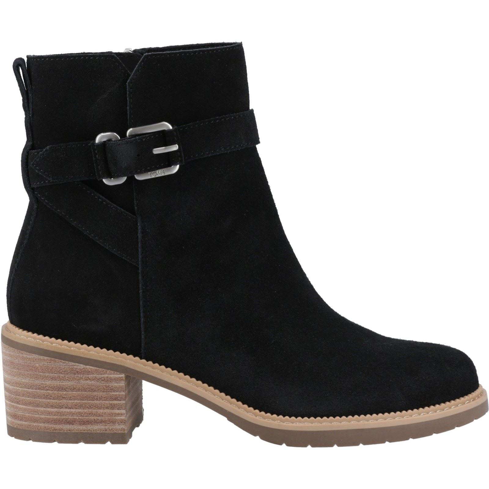 TOMS Hailey Buckle Leather Women's Black Heeled Ankle Boots