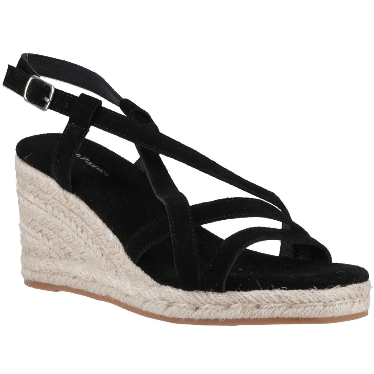 Hush Puppies Jenny Espadrille Wedge Suede Women's Black Wedges