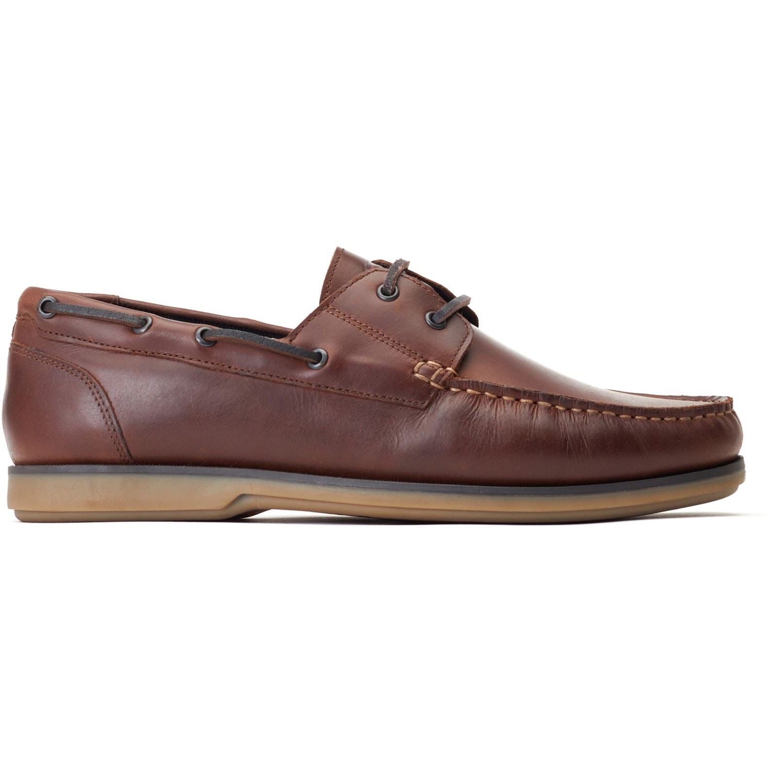 Base London Stern Leather Men's Burnt Brown Boat Shoes