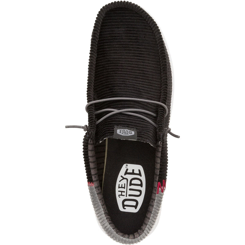 HEYDUDE Wally Funk Corduroy Textile Men's Black Boat Shoes