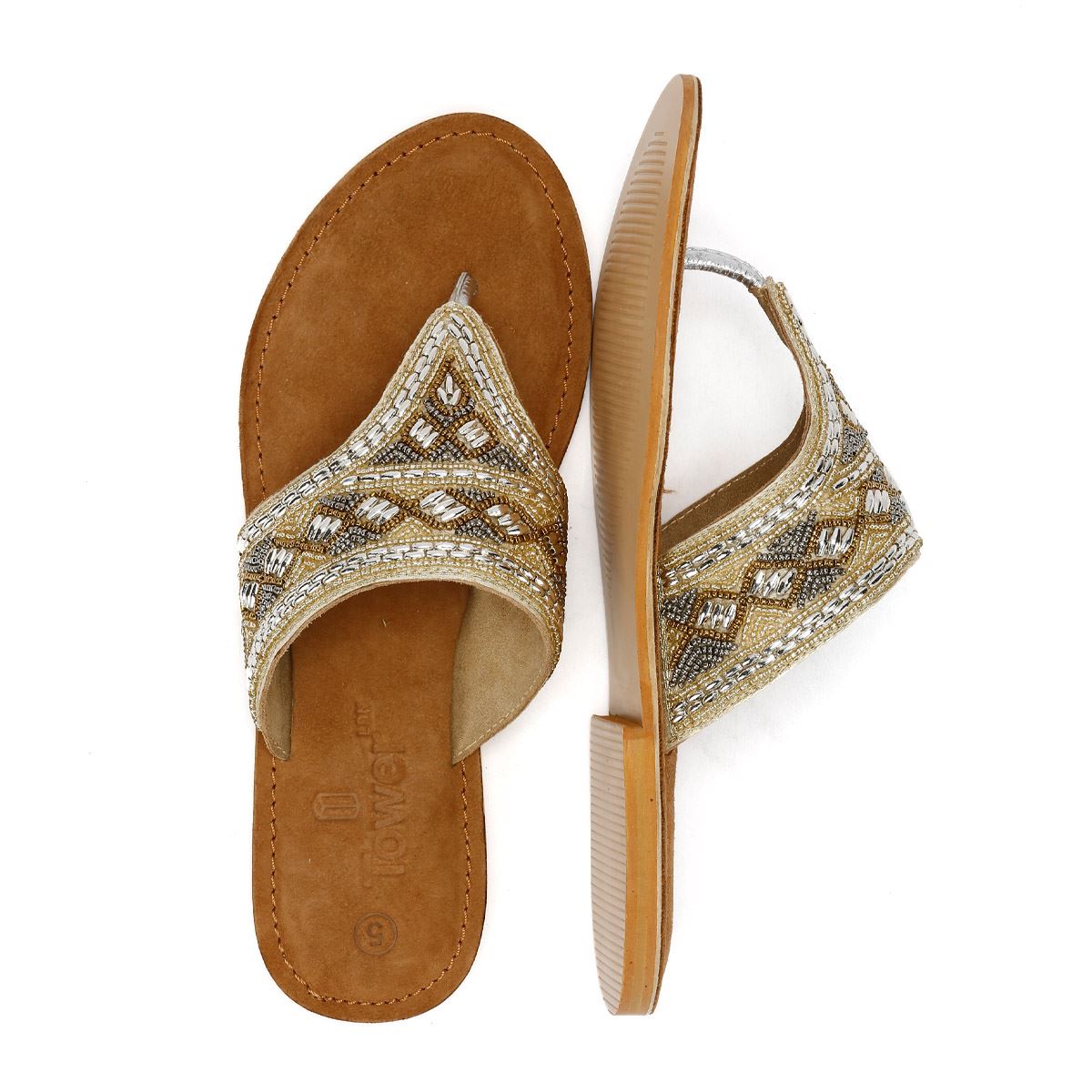 Tower London Toepost Women's Gold Sandals