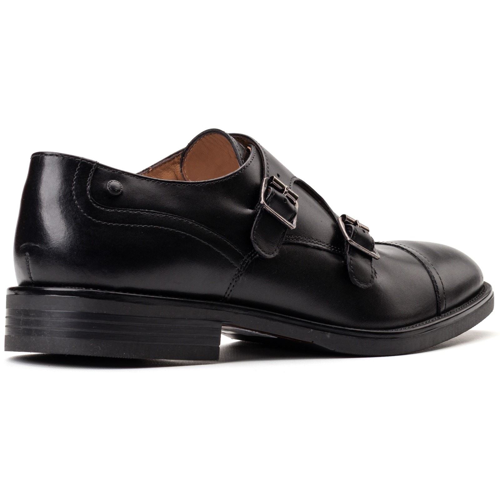 Base London Taper Leather Men's Black Double Monk Shoes