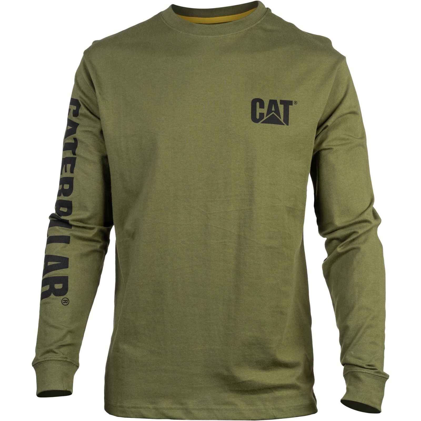 Caterpillar Trademark Banner Long Sleeve Cotton Men's Green T-Shirt