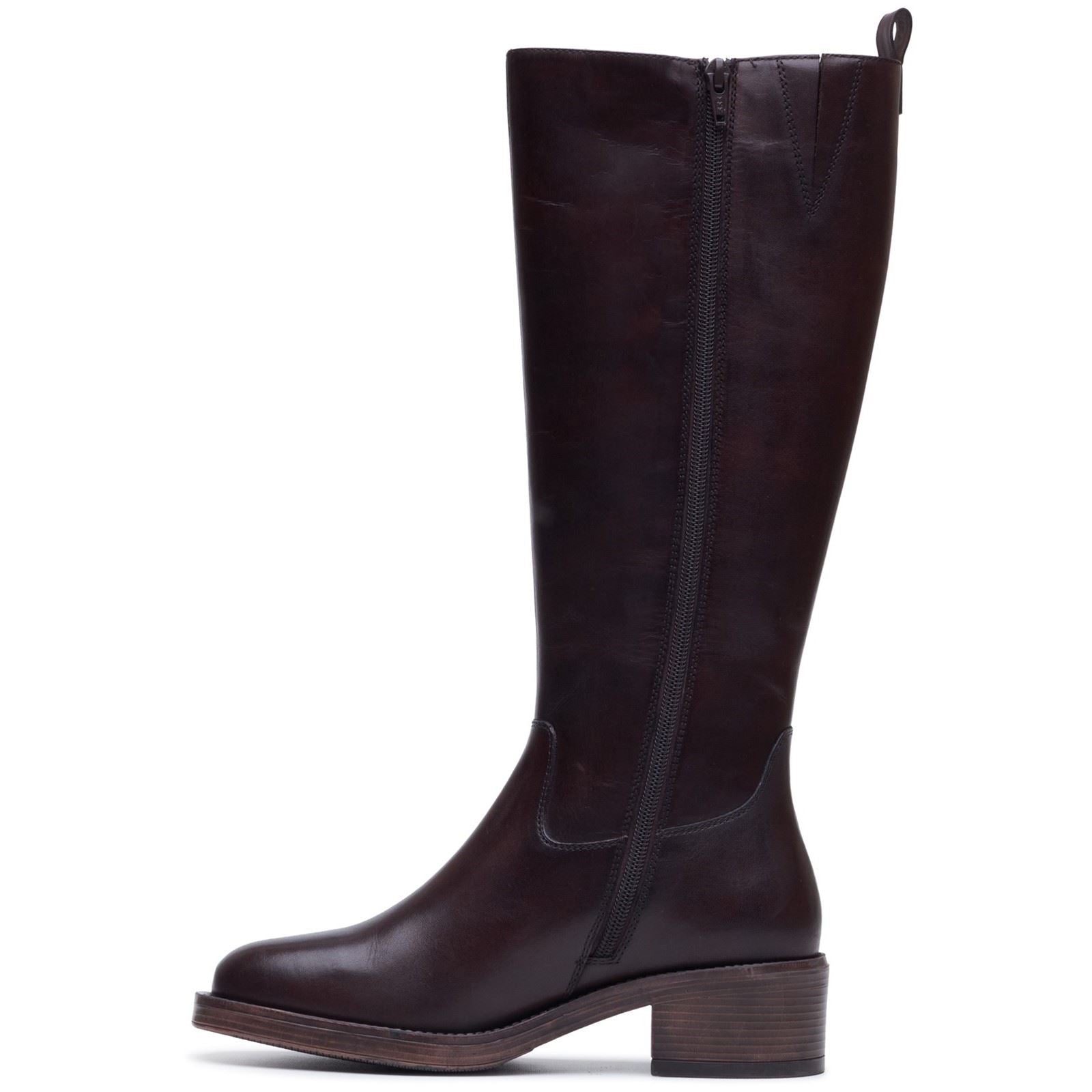 Hush Puppies Antonia Long Leather Women's Chocolate Heeled Knee High Boots