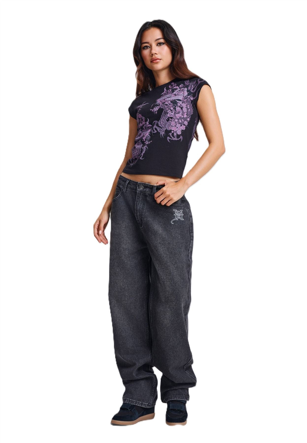 Ed Hardy Tattoo City Cap Sleeve Top Women's Black T-Shirts
