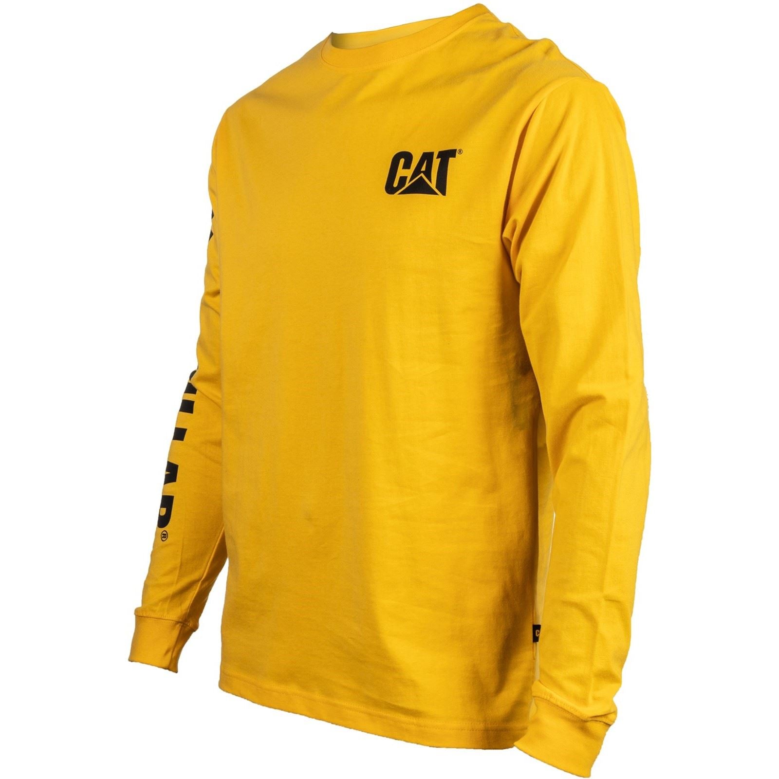 Caterpillar Trademark Banner Long Sleeve Cotton Men's Yellow T-Shirt