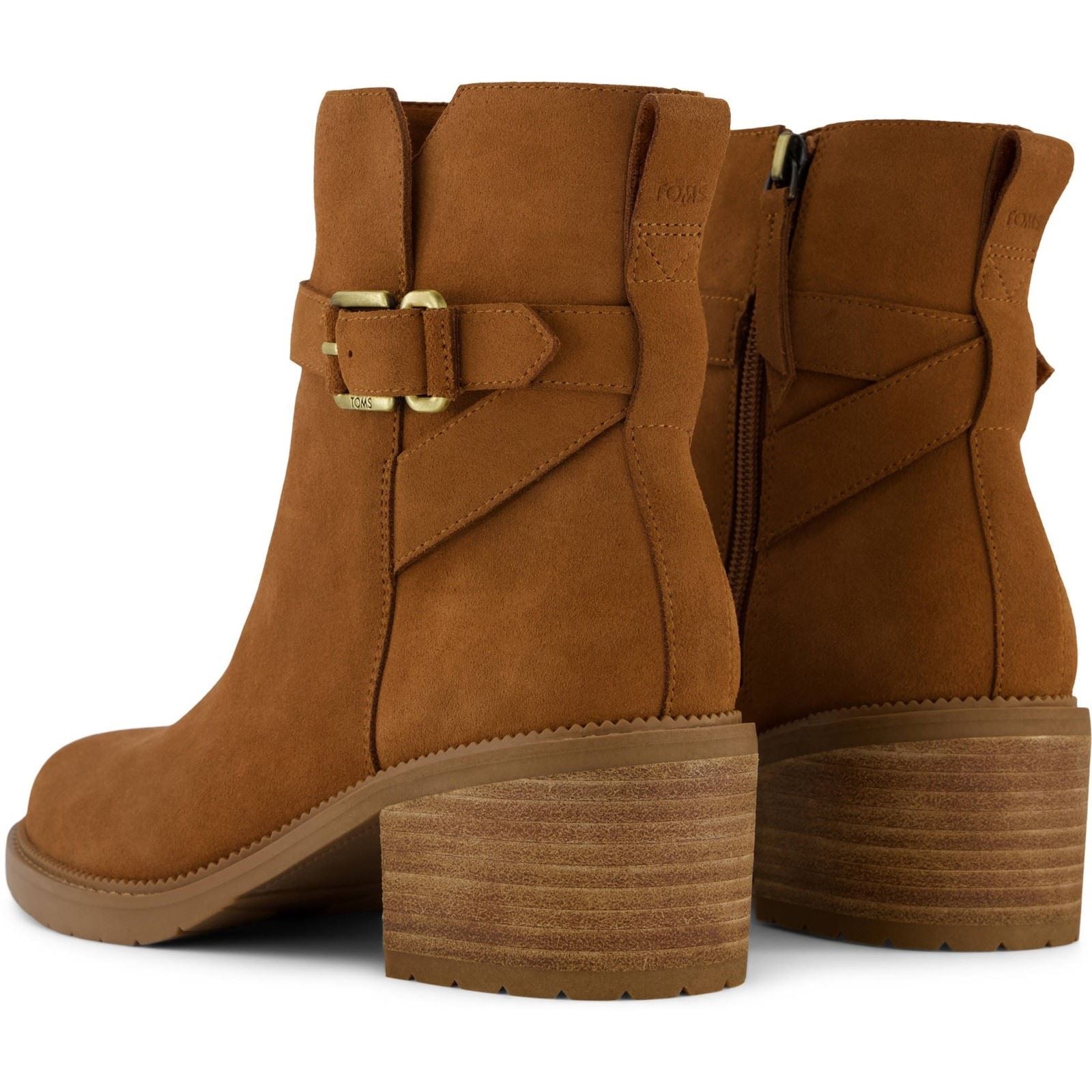 TOMS Hailey Buckle Leather Women's Amber Brown Heeled Ankle Boots