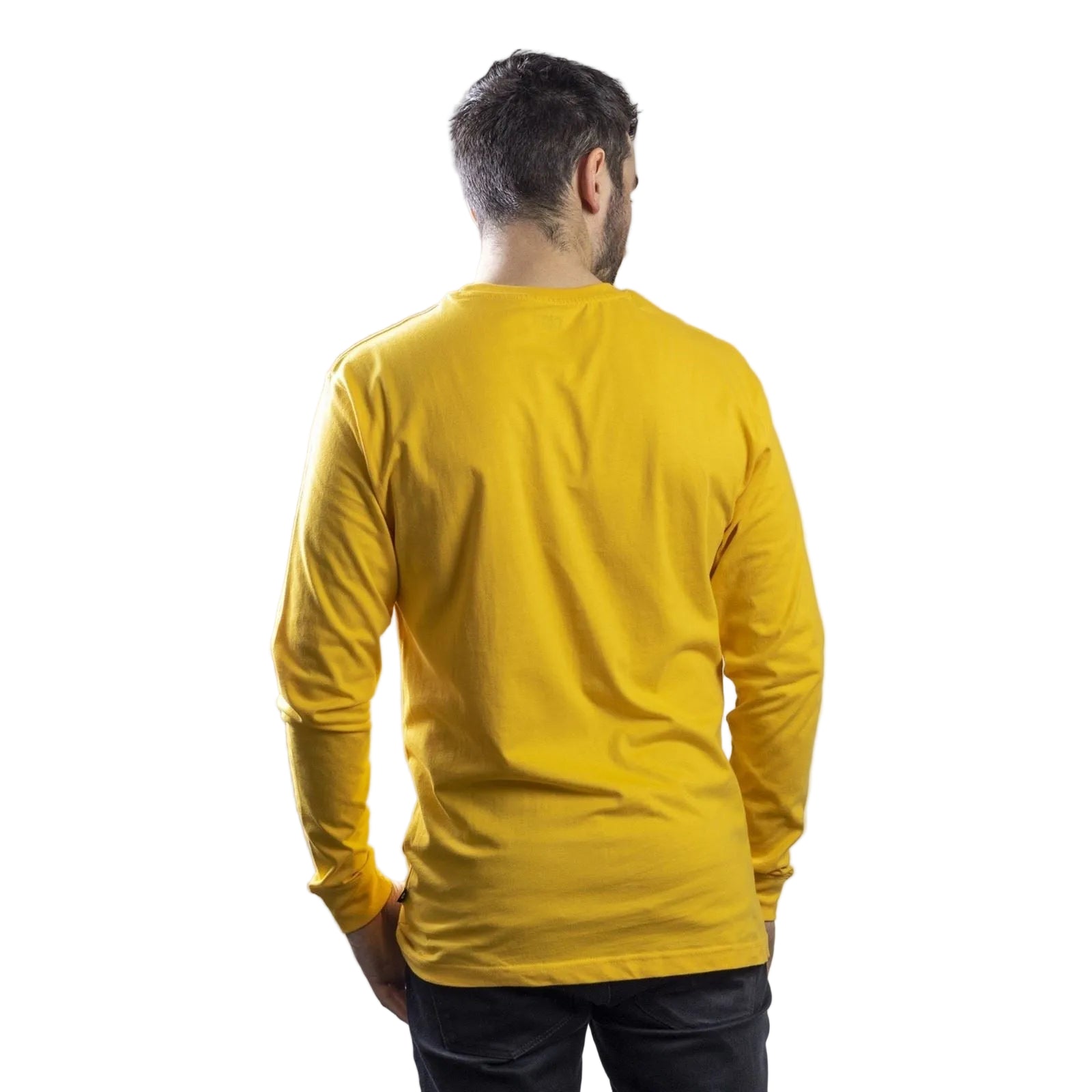 Caterpillar Trademark Banner Long Sleeve Cotton Men's Yellow T-Shirt