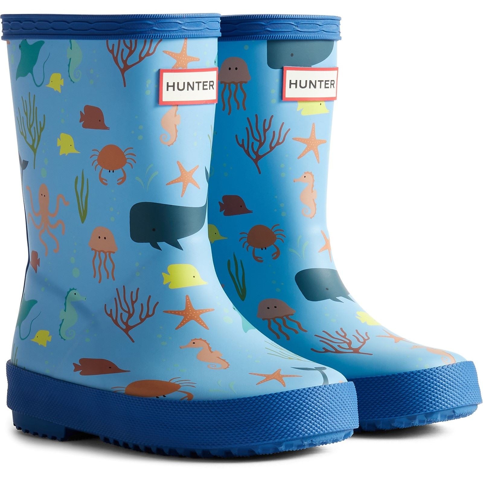 Hunter Kids First Classic Ocean Print Boot Rubber Kid's Amplifying Blue/Dragonfly Blue Wellington Boots