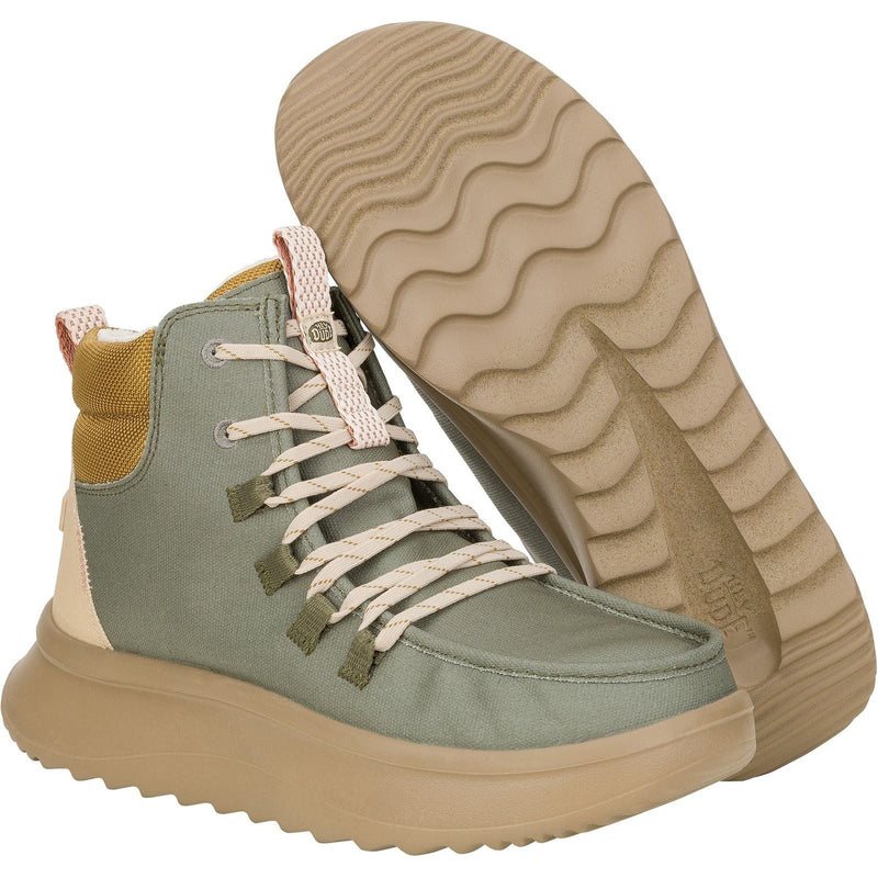 HEYDUDE Wendy Peak Apres PU Coated Canvas Women's Olive Boots