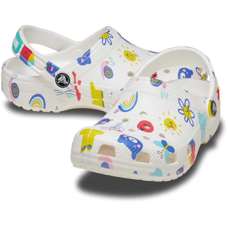 Crocs Classic Graphic Synthetic White/Multi Clogs