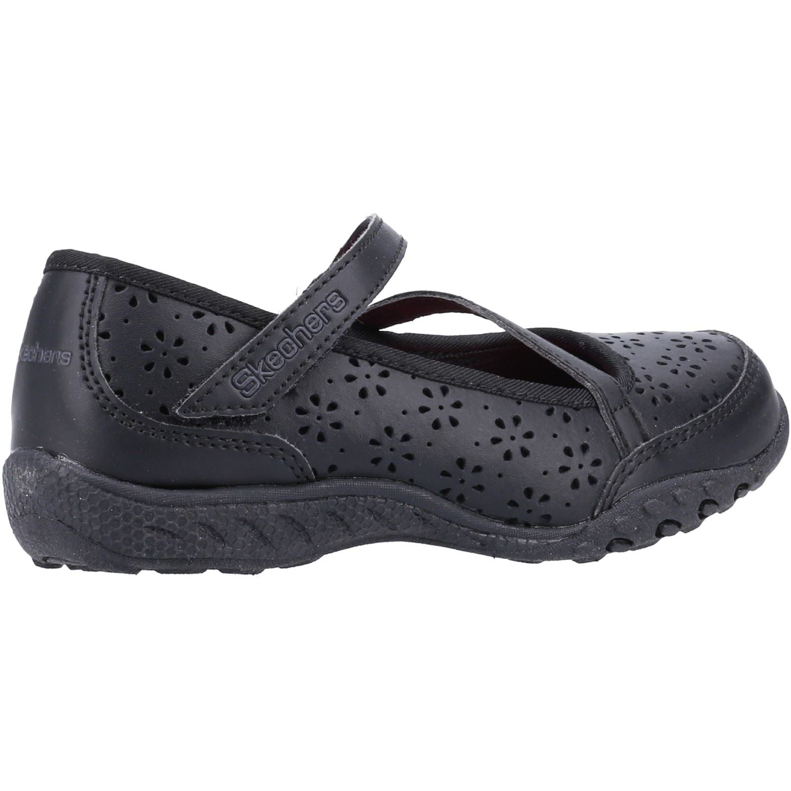 Skechers Breathe-Easy Playground Poppies Leather Junior Black Shoes