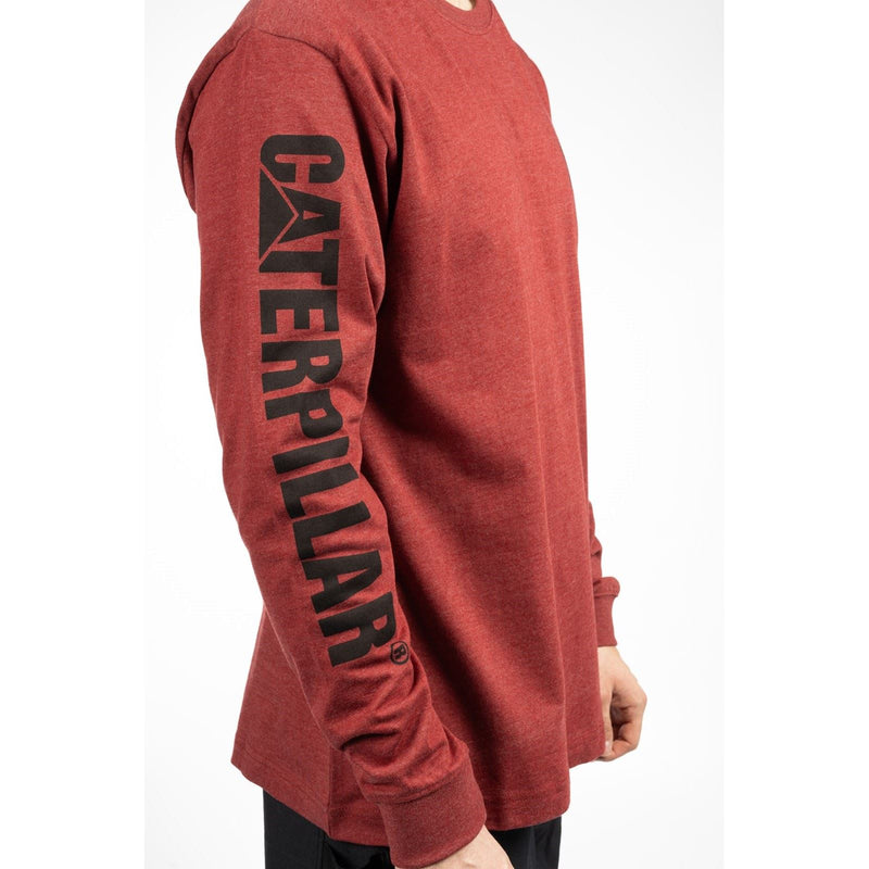 Caterpillar Trademark Banner Long Sleeve Cotton Men's Red T-Shirt