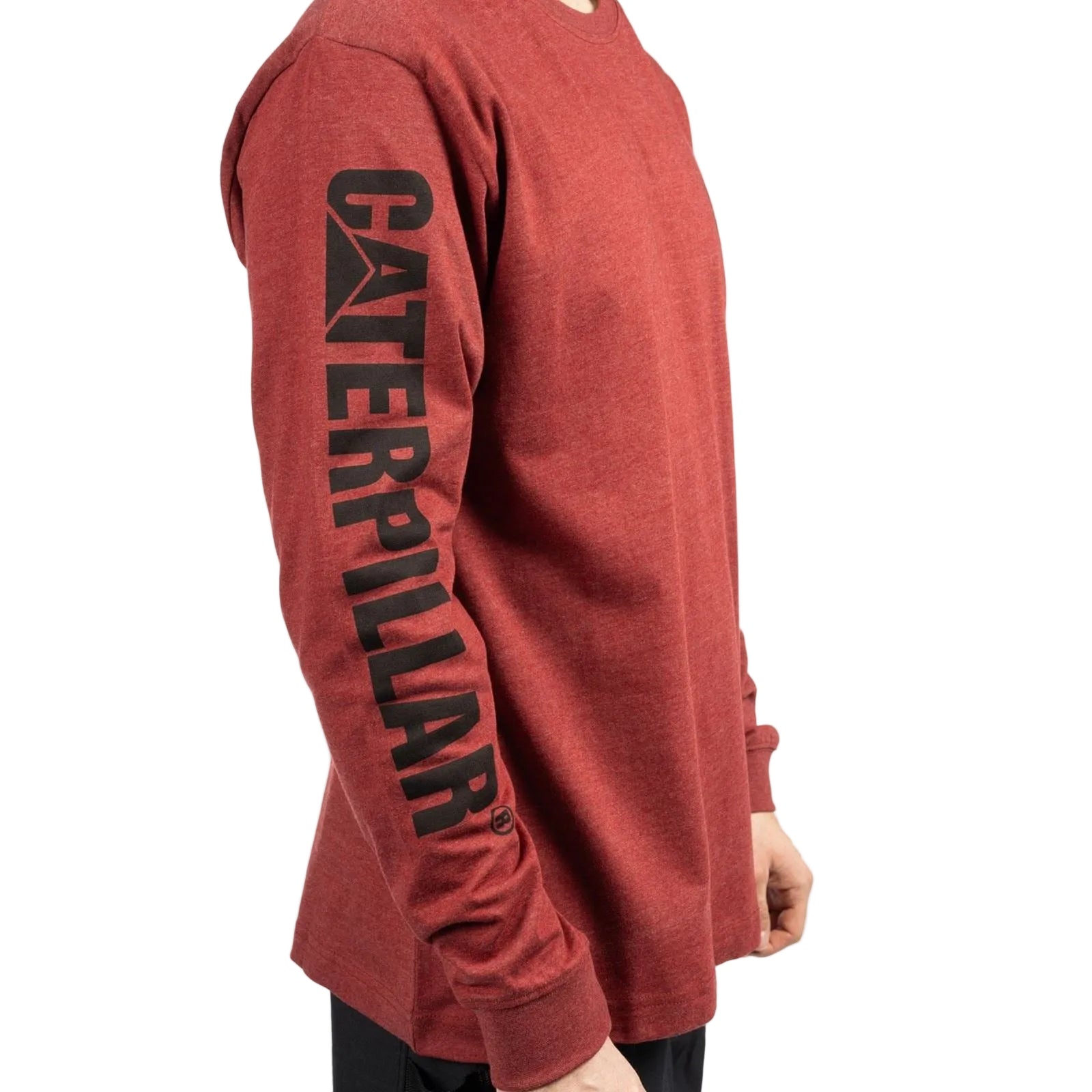 Caterpillar Trademark Banner Long Sleeve Cotton Men's Red T-Shirt