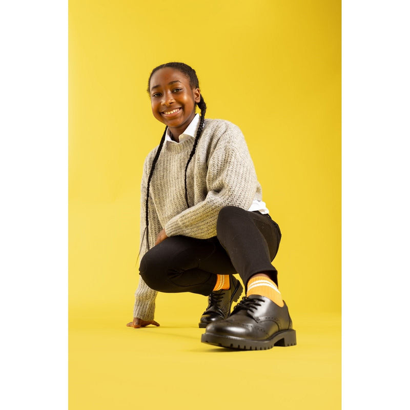 Hush Puppies Athena Leather Youth Girl's Black Brogues