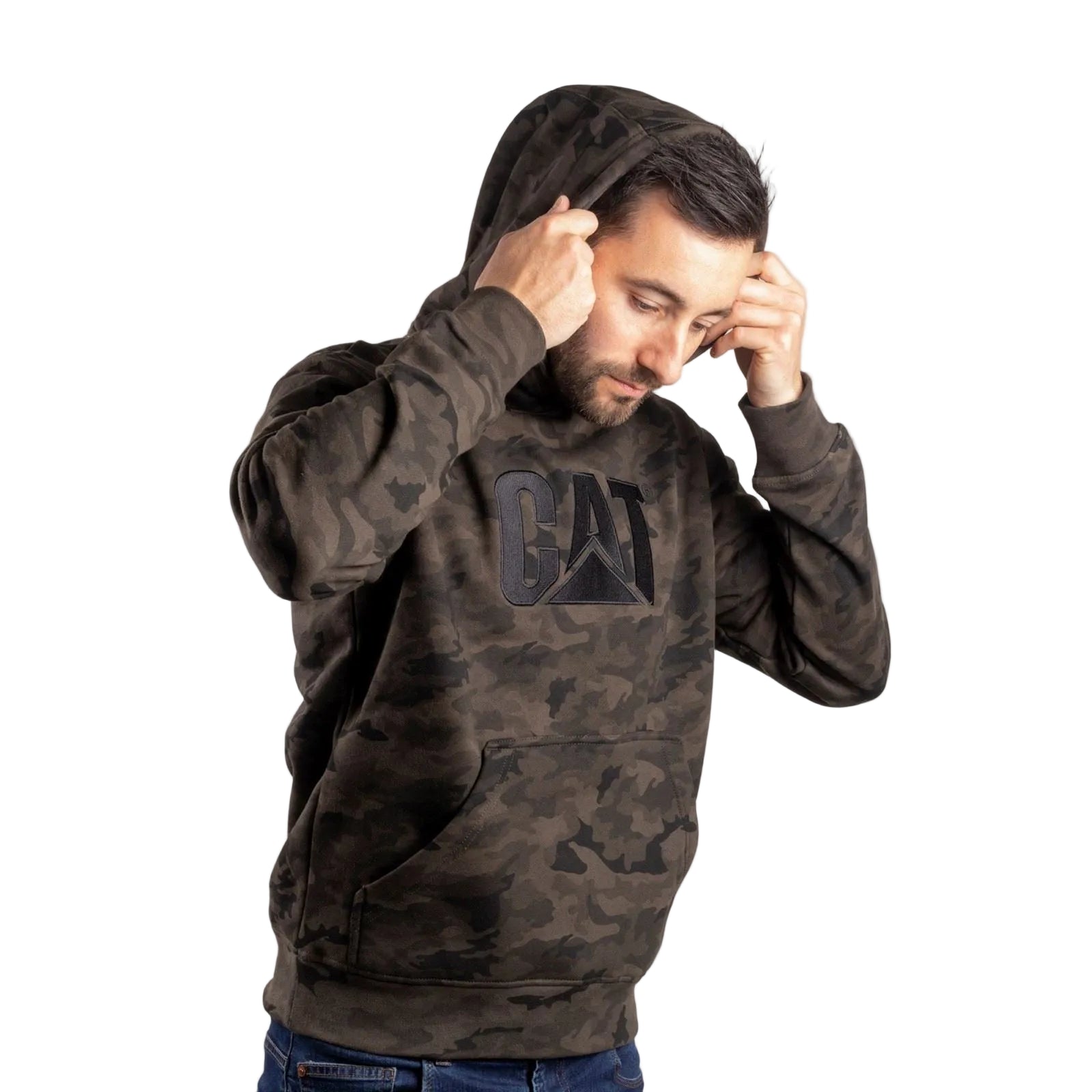 Caterpillar Trademark Cotton Men's Green Hooded Sweatshirt