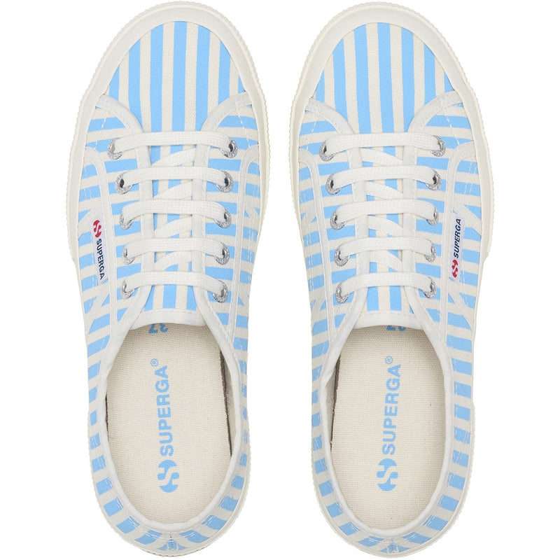 Superga 2750 Stripes Print Cotton Women's Off White/Azure Trainers