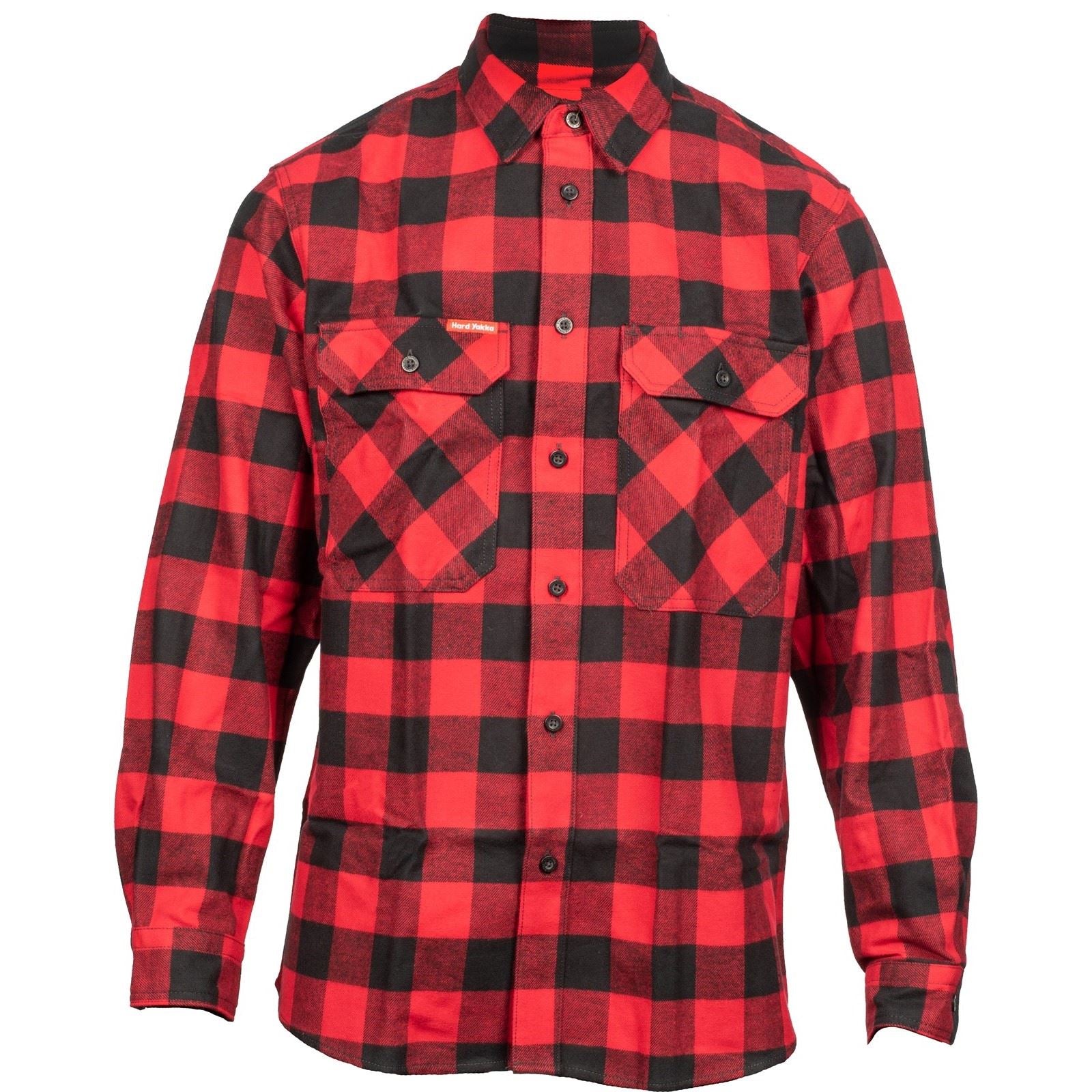 Hard Yakka Long Sleeve Check Flannel Cotton Men's Red Casual Shirt