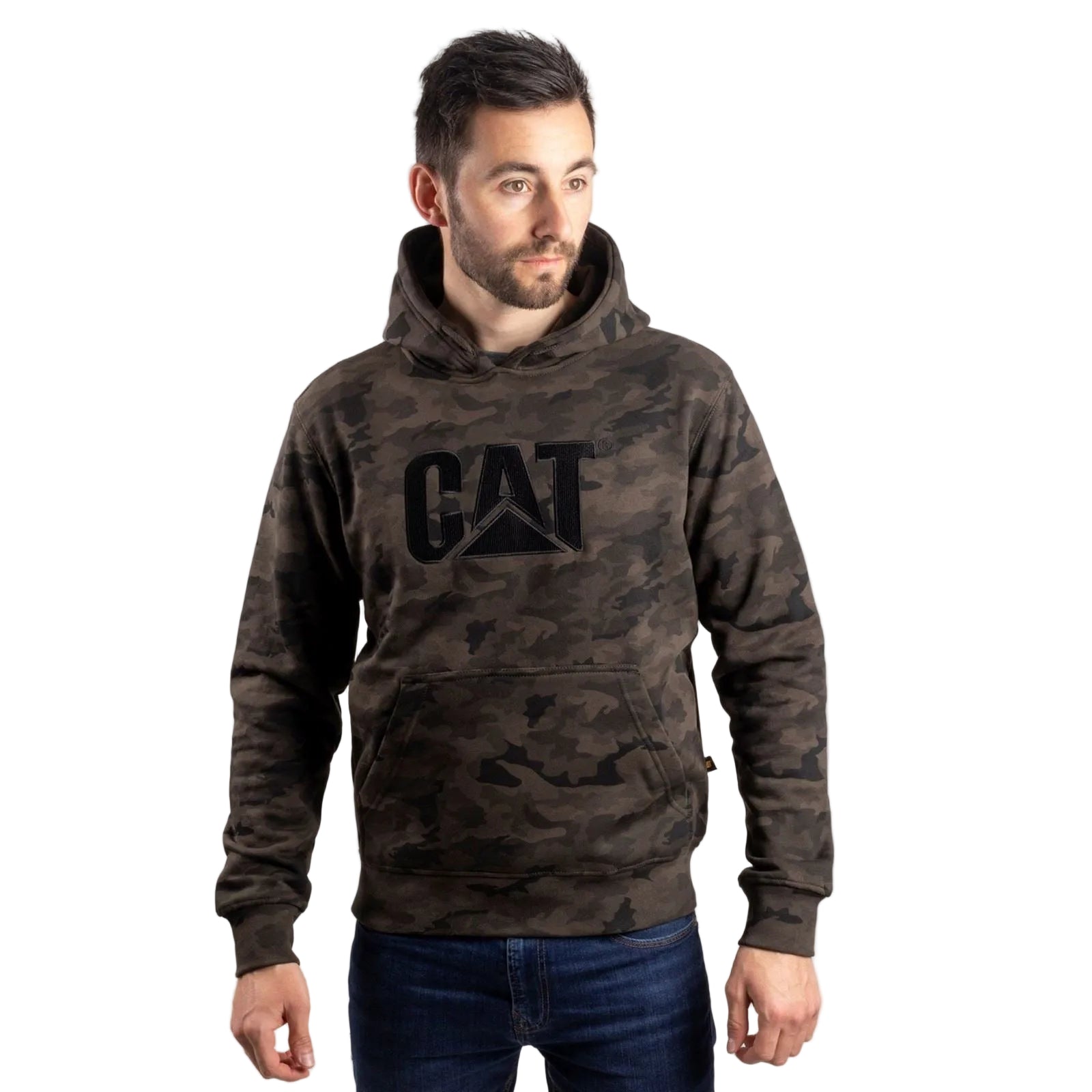 Caterpillar Trademark Cotton Men's Green Hooded Sweatshirt