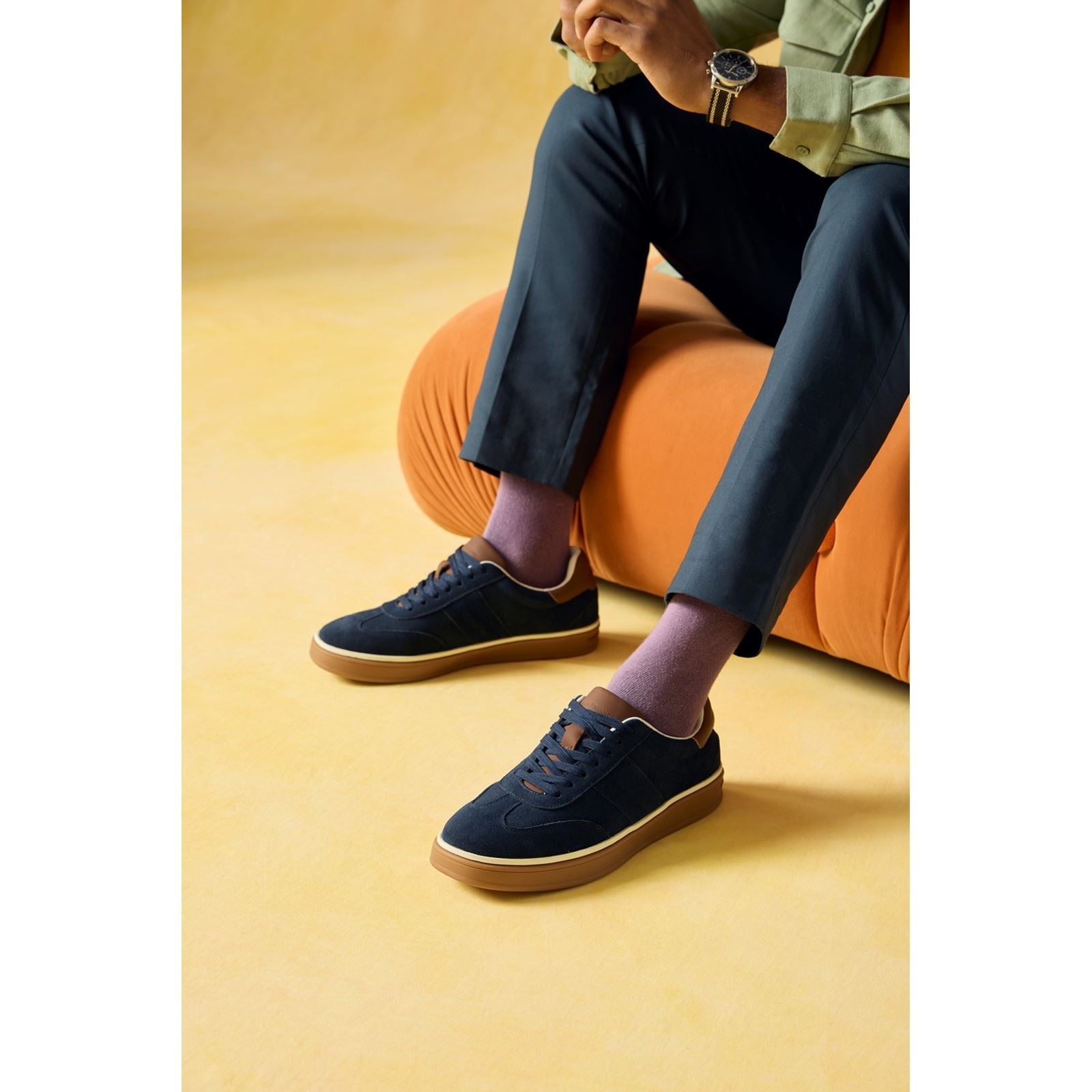 Hush Puppies Carlos Suede Trainer Leather Men's Navy Trainers