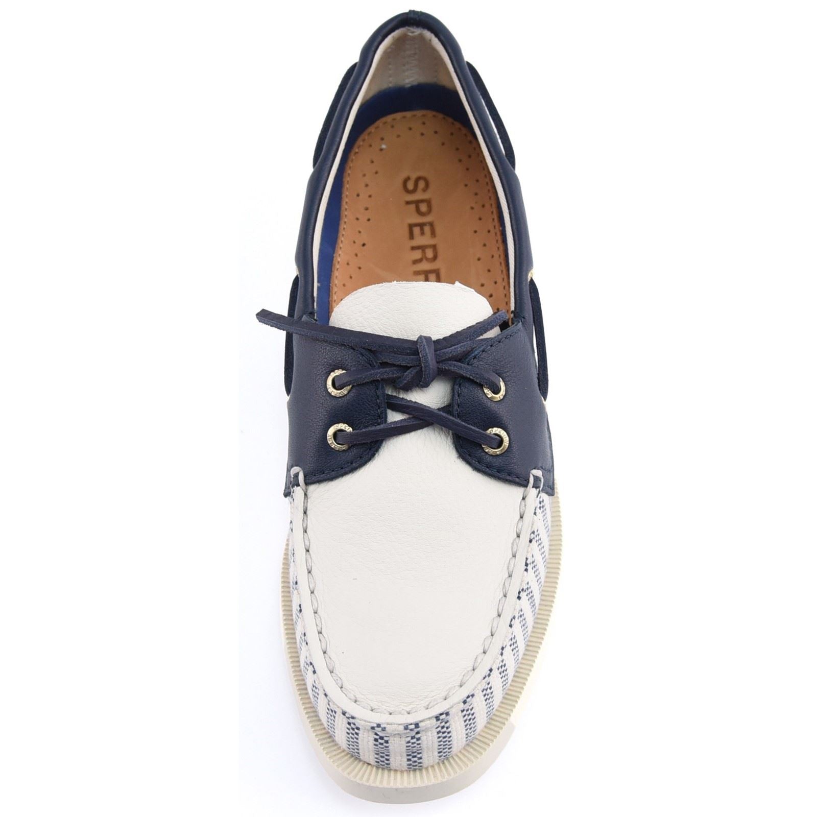 Sperry Authentic Original Textile Women's White/Navy Standard Boat Shoes