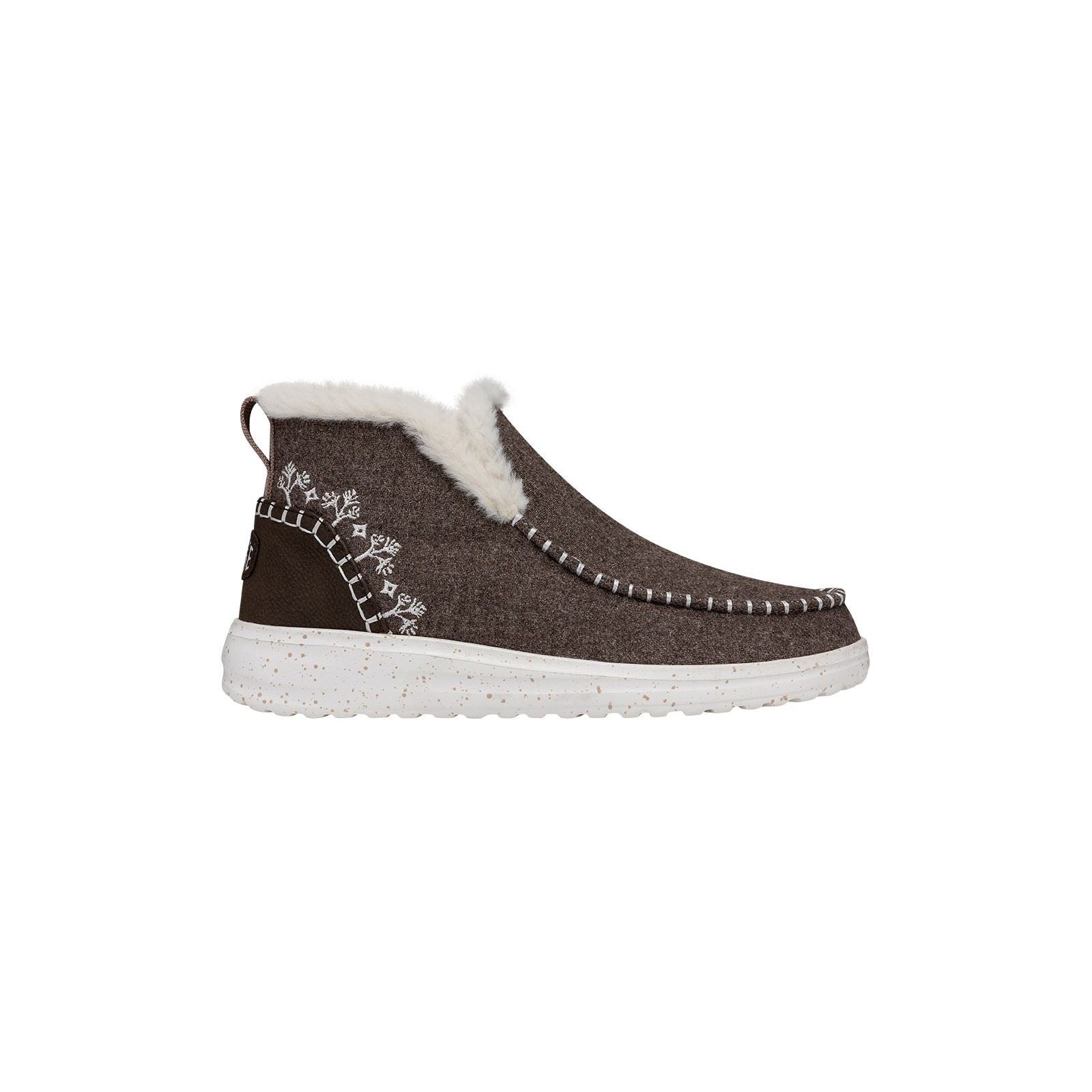 HEYDUDE Denny Wool Faux Shearling Synthetic Women's Walnut Boots
