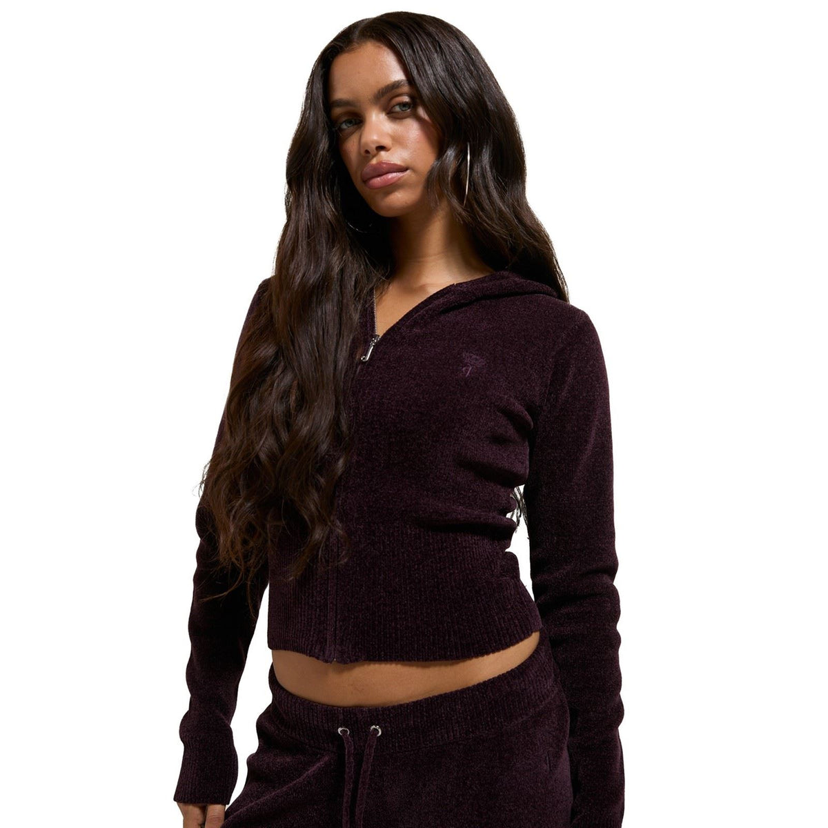 Juicy Couture Maya Knit Hoodie Women's Wine Hooded Sweatshirt