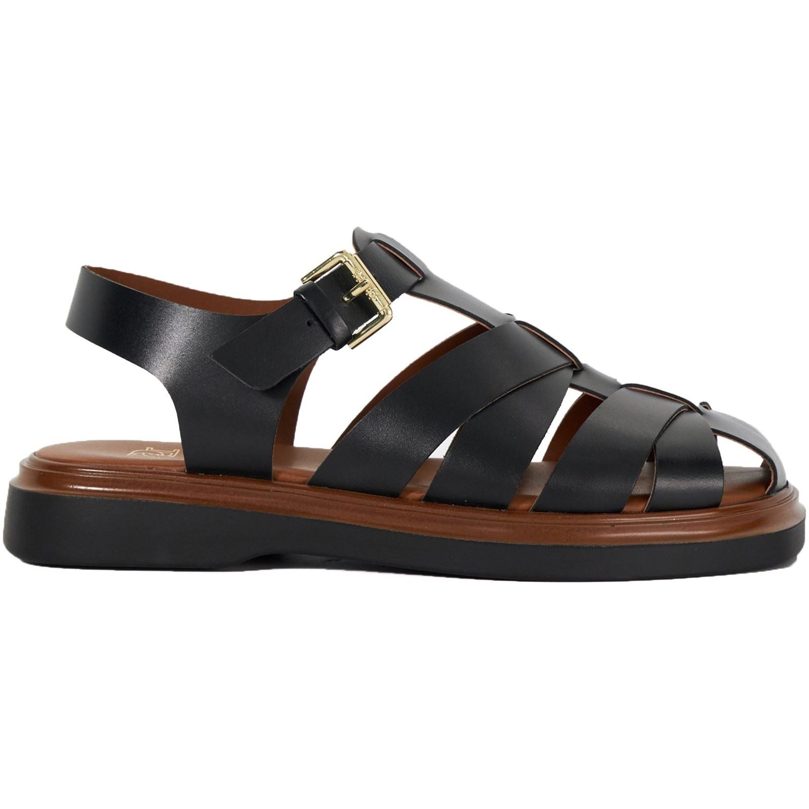 Dune Lisherman Leather Women's Black Sandals