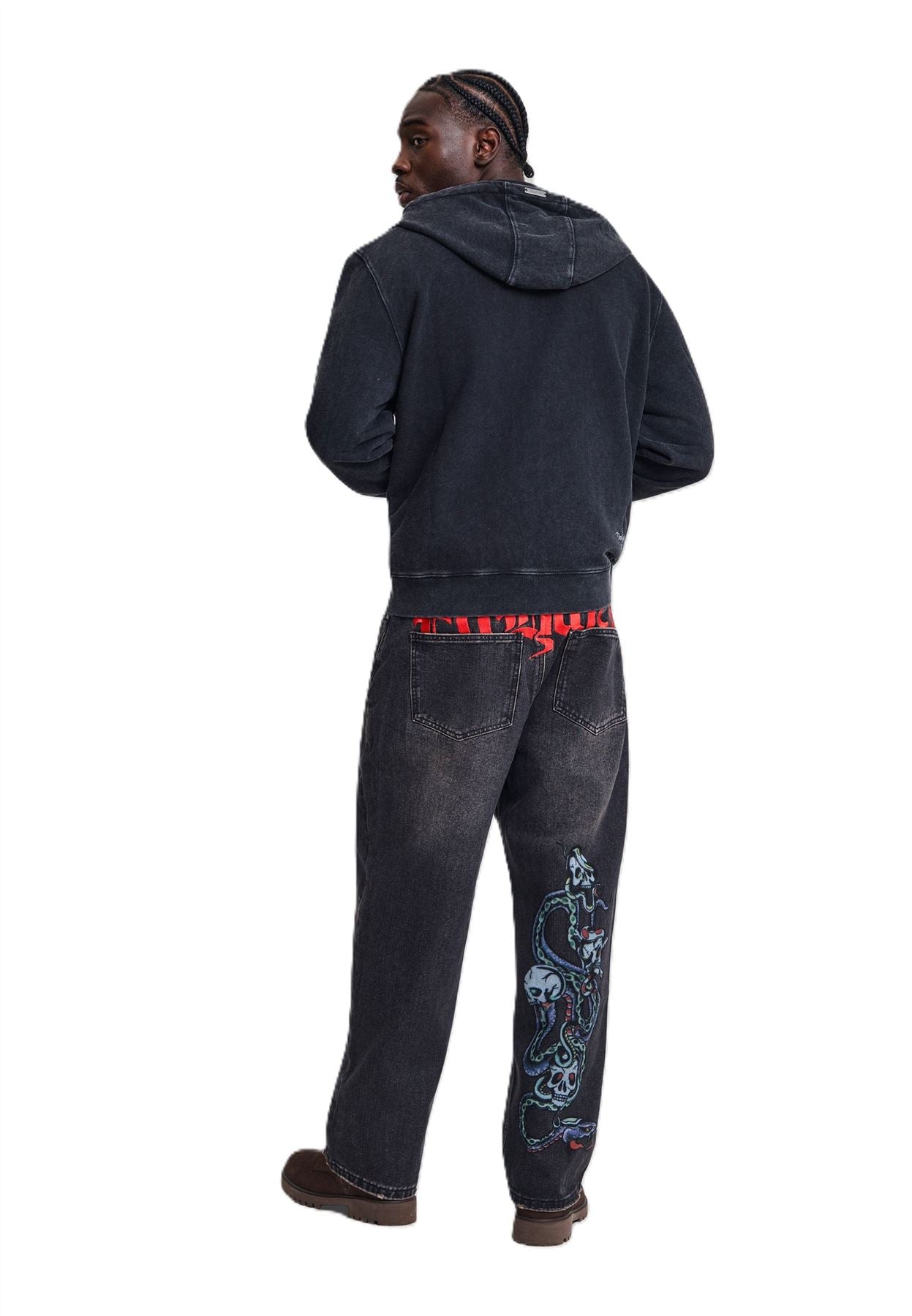 Ed Hardy New York Washed Relaxed Zip Thru Men's Black Hoodie